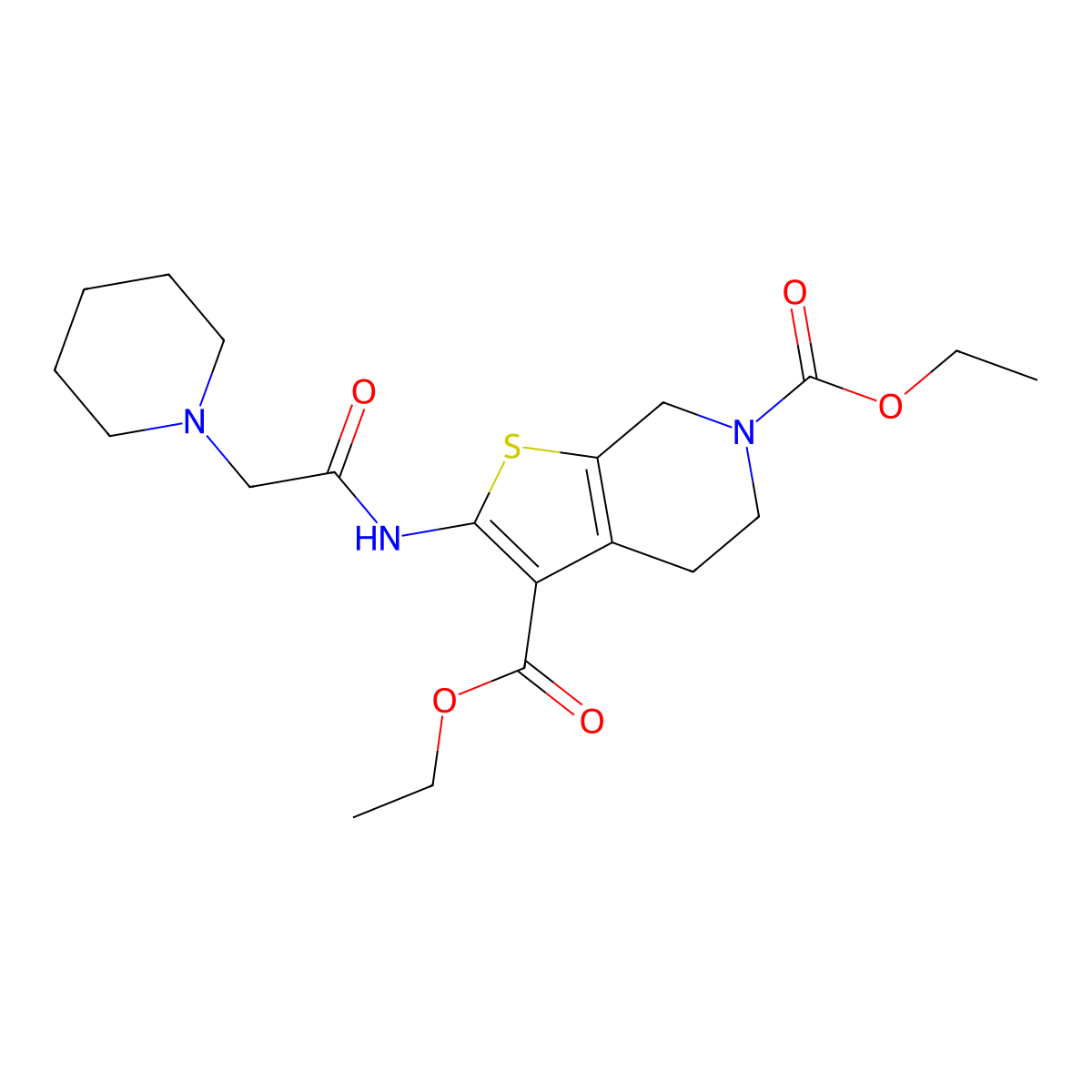 diethyl 2-[(piperidin-1-ylacetyl)amino]-4,7-dihydrothieno[2,3-c]pyridine-3,6(5H)-dicarboxylate molecular structure, CAS 321530-02-3