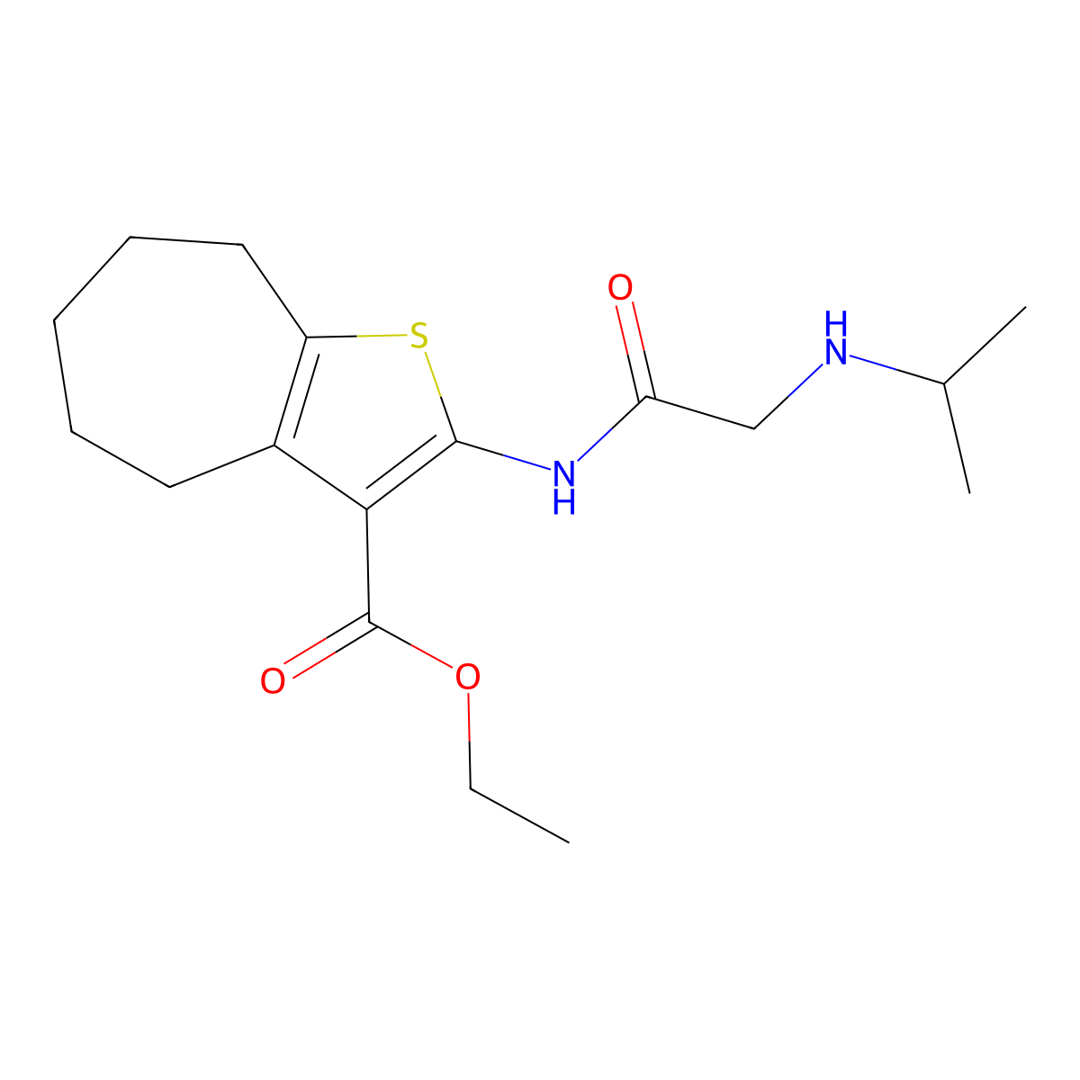 ethyl 2-{[N-(propan-2-yl)glycyl]amino}-5,6,7,8-tetrahydro-4H-cyclohepta[b]thiophene-3-carboxylate molecular structure, CAS 321530-08-9