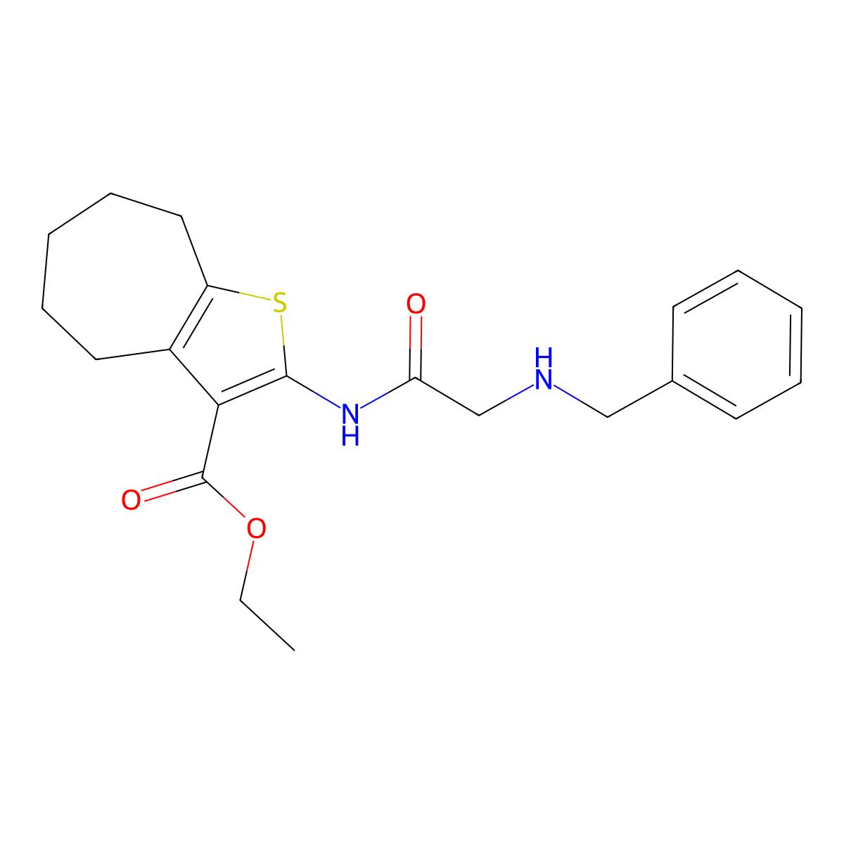 ethyl 2-[(N-benzylglycyl)amino]-5,6,7,8-tetrahydro-4H-cyclohepta[b]thiophene-3-carboxylate molecular structure, CAS 321530-09-0