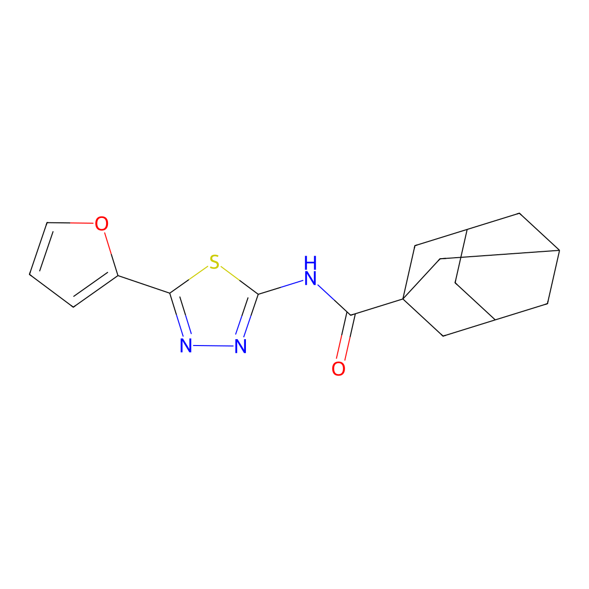 N-[5-(2-furyl)-1,3,4-thiadiazol-2-yl]-1-adamantanecarboxamide molecular structure, CAS 321530-46-5
