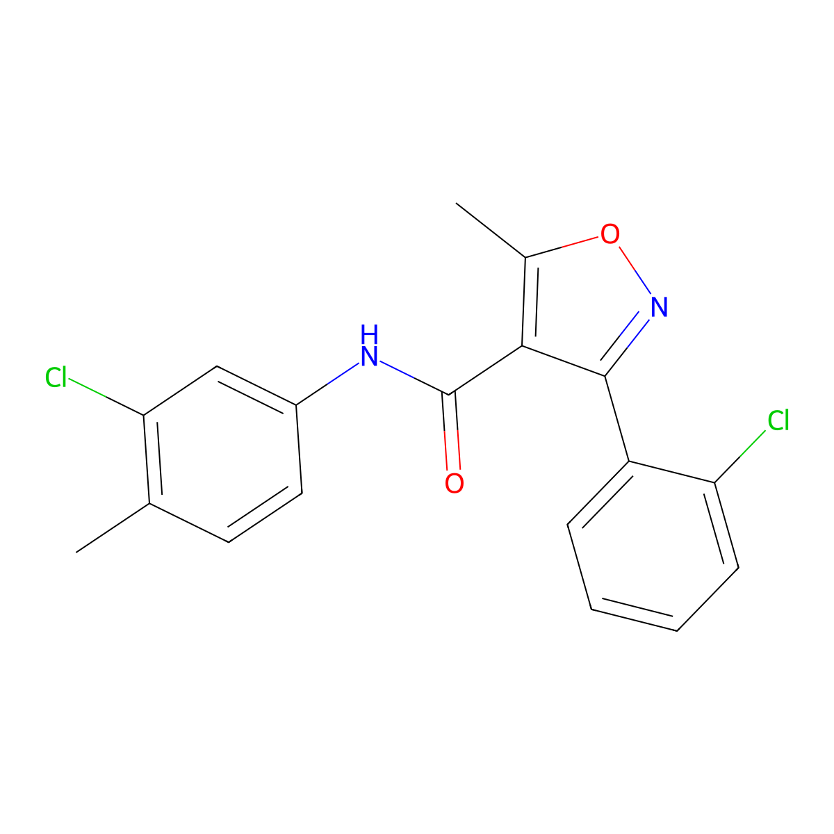 N-(3-chloro-4-methylphenyl)-3-(2-chlorophenyl)-5-methyl-1,2-oxazole-4-carboxamide molecular structure, CAS 321532-05-2