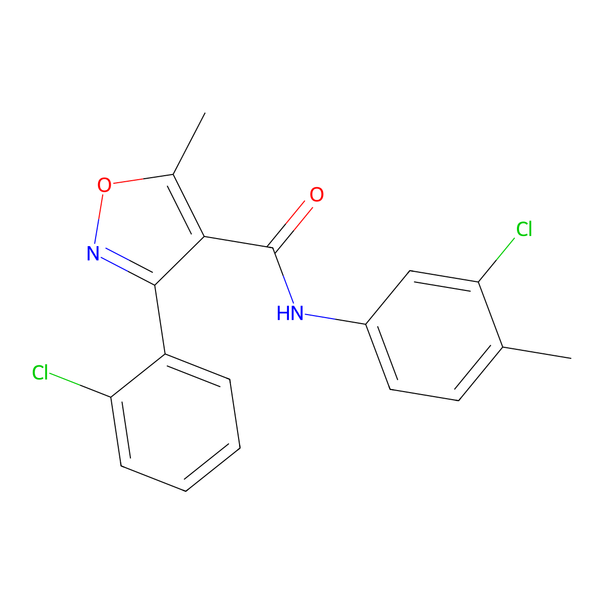 N-(3-chloro-4-methylphenyl)-3-(2-chlorophenyl)-5-methyl-1,2-oxazole-4-carboxamide molecular structure, CAS 321532-05-2