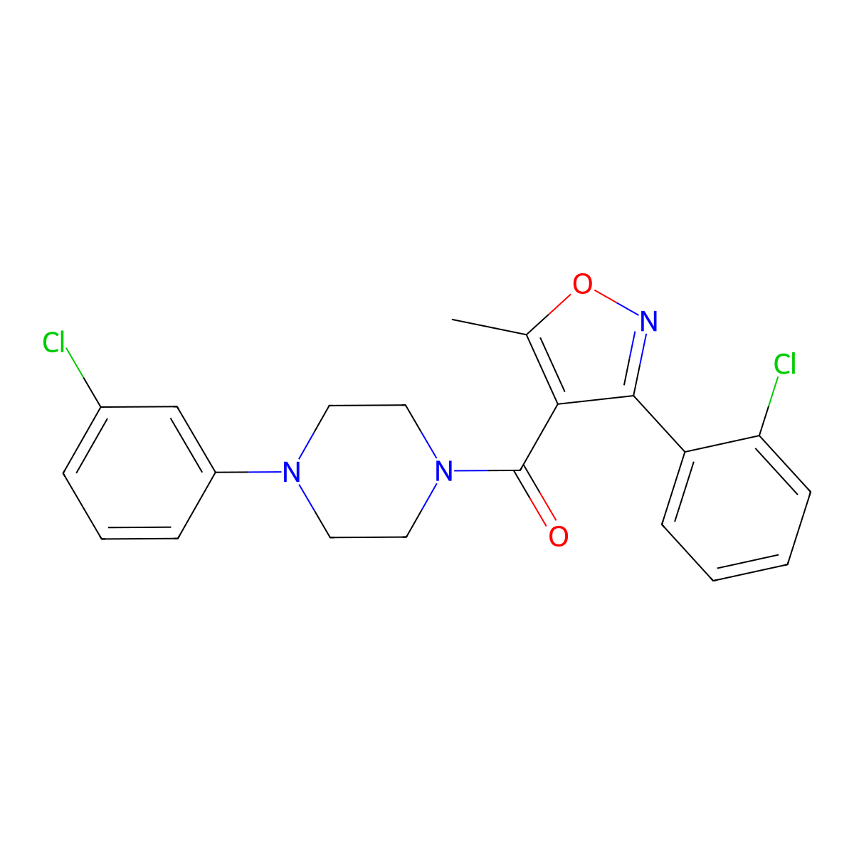1-(3-Chlorophenyl)-4-{[3-(2-chlorophenyl)-5-methyl-4-isoxazolyl]carbonyl}piperazine molecular structure, CAS 321532-06-3