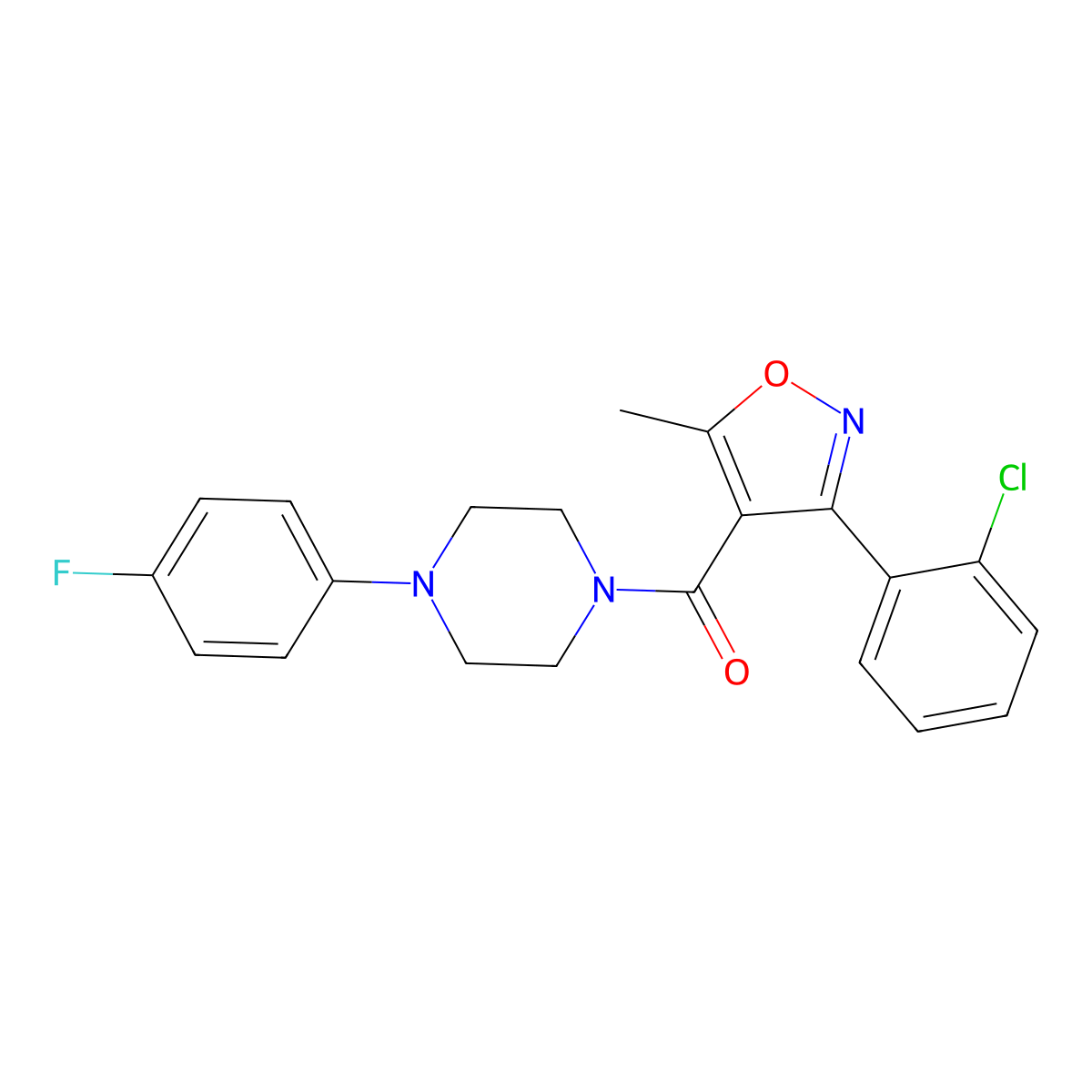 [3-(2-Chlorophenyl)-5-methyl-1,2-oxazol-4-yl]-[4-(4-fluorophenyl)piperazin-1-yl]methanone molecular structure, CAS 321532-07-4