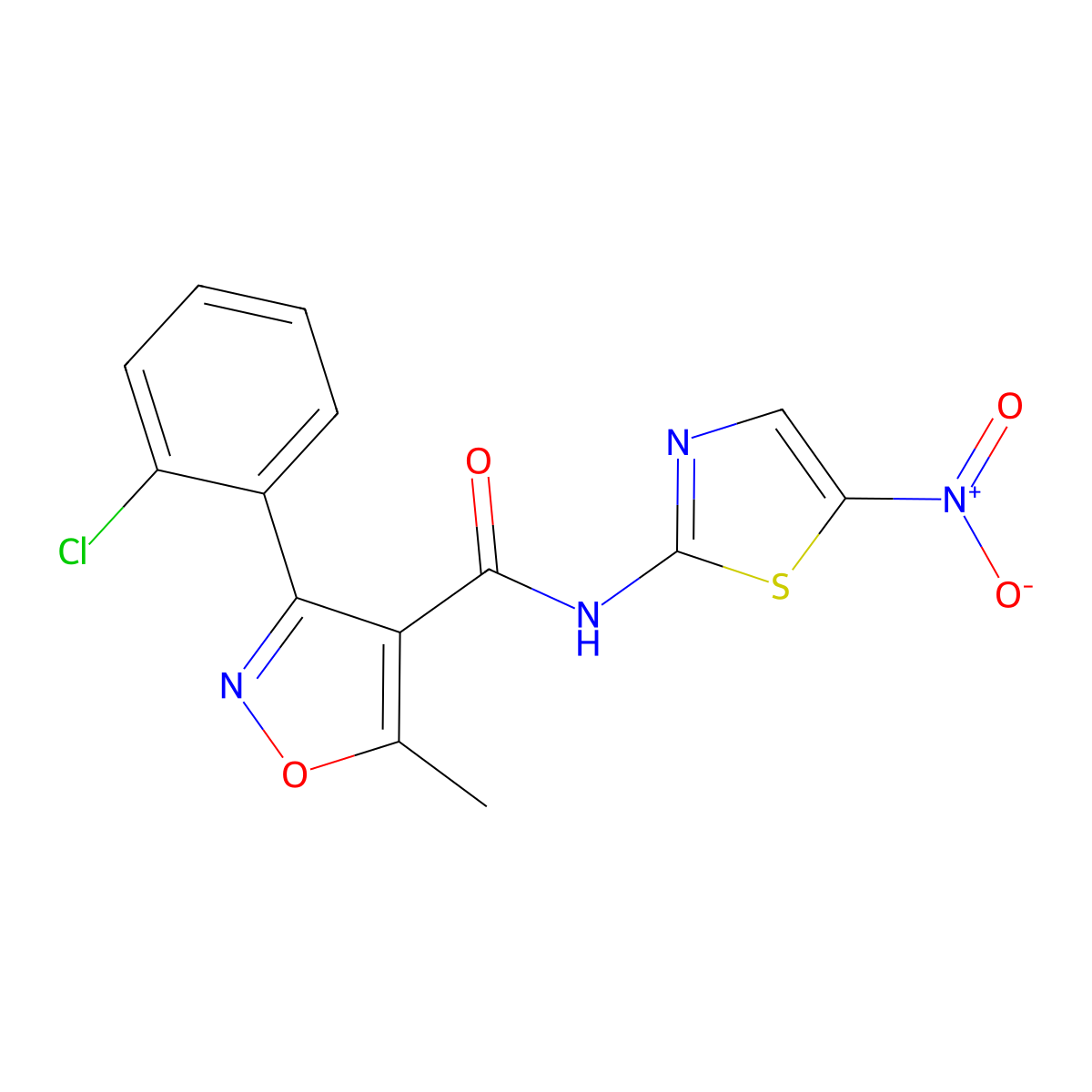 3-(2-chlorophenyl)-5-methyl-N-(5-nitro-1,3-thiazol-2-yl)-1,2-oxazole-4-carboxamide molecular structure, CAS 321532-12-1