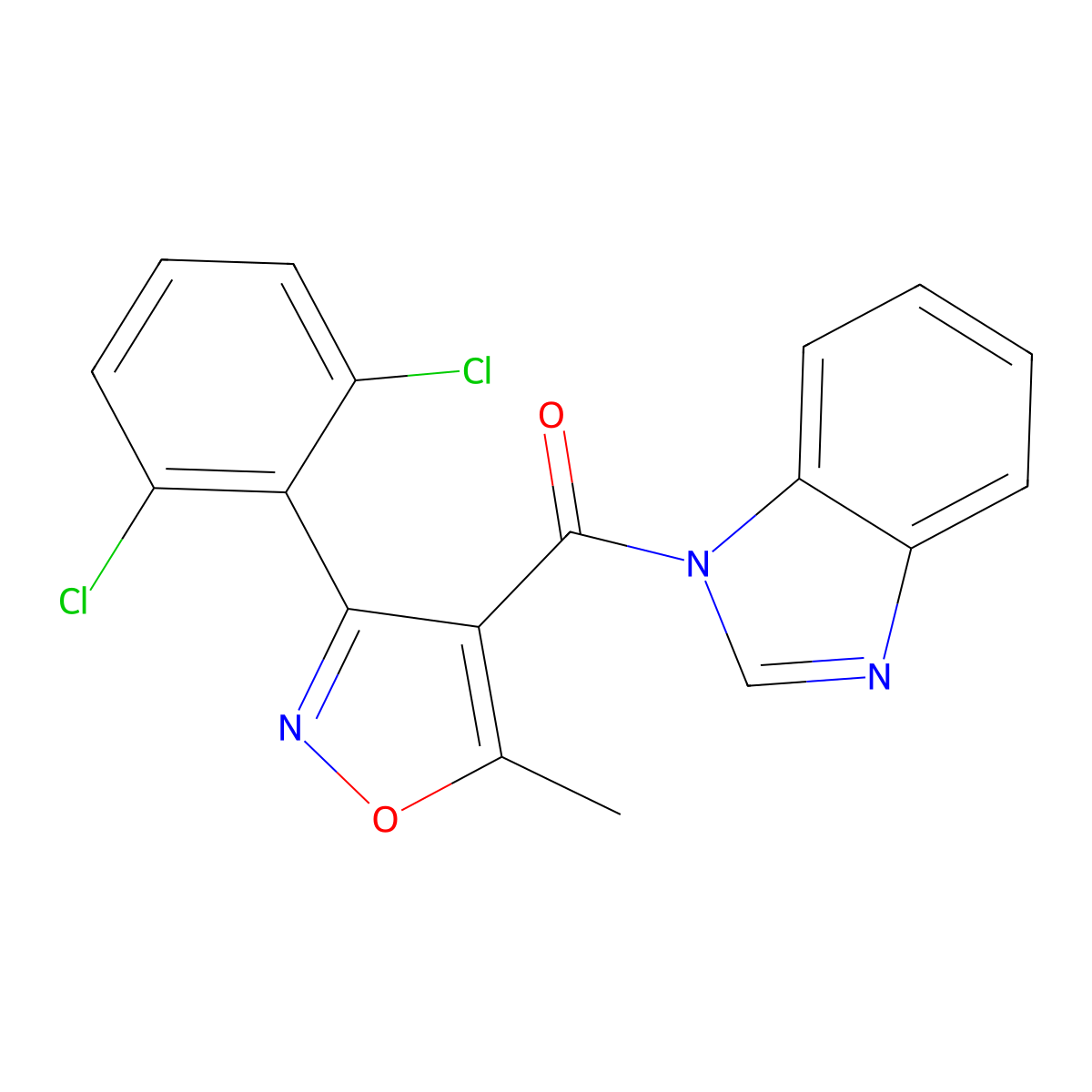 Benzimidazol-1-yl-[3-(2,6-dichlorophenyl)-5-methyl-1,2-oxazol-4-yl]methanone molecular structure, CAS 321532-13-2