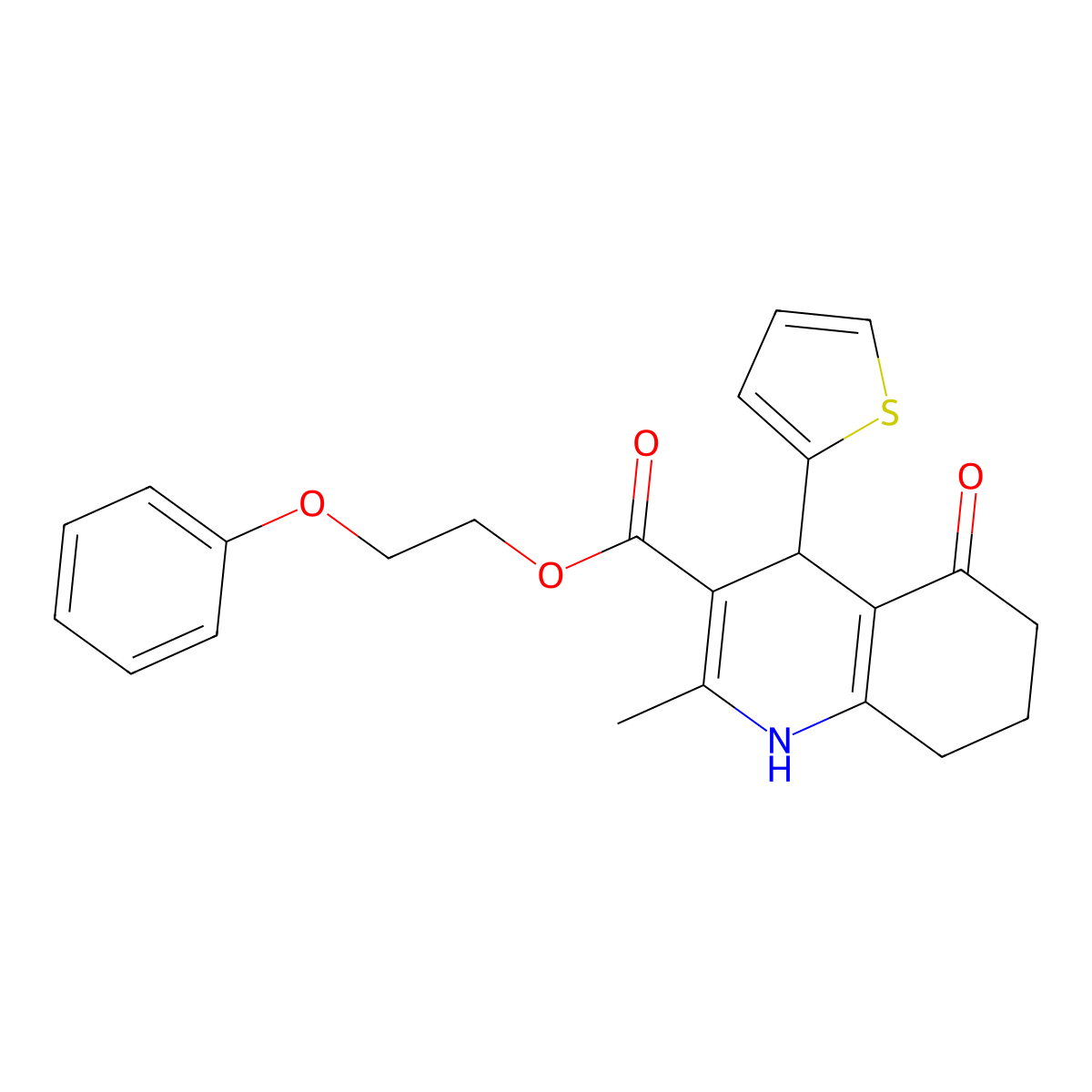 2-Phenoxyethyl 2-methyl-5-oxo-4-(thiophen-2-yl)-1,4,5,6,7,8-hexahydroquinoline-3-carboxylate molecular structure, CAS 321532-43-8