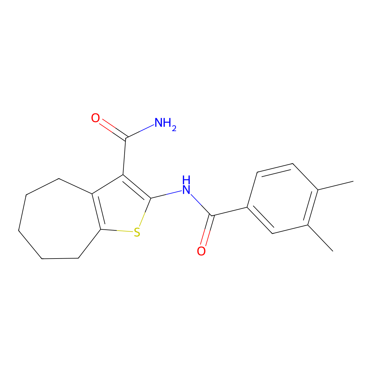 2-(3,4-dimethylbenzamido)-5,6,7,8-tetrahydro-4H-cyclohepta[b]thiophene-3-carboxamide molecular structure, CAS 321532-71-2