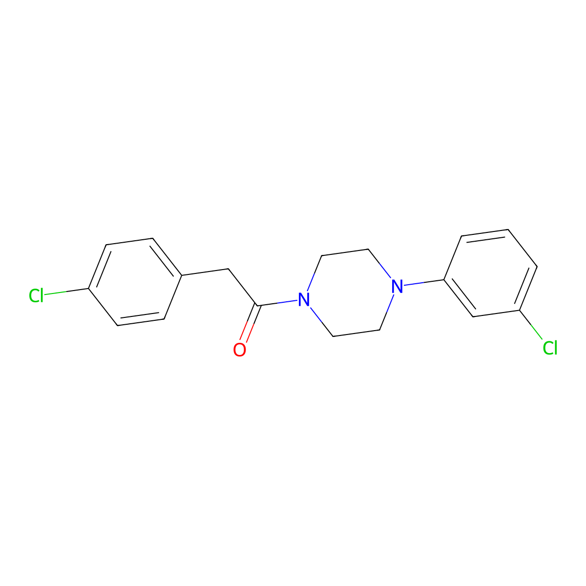 2-(4-Chlorophenyl)-1-[4-(3-chlorophenyl)piperazin-1-yl]ethanone molecular structure, CAS 321532-81-4