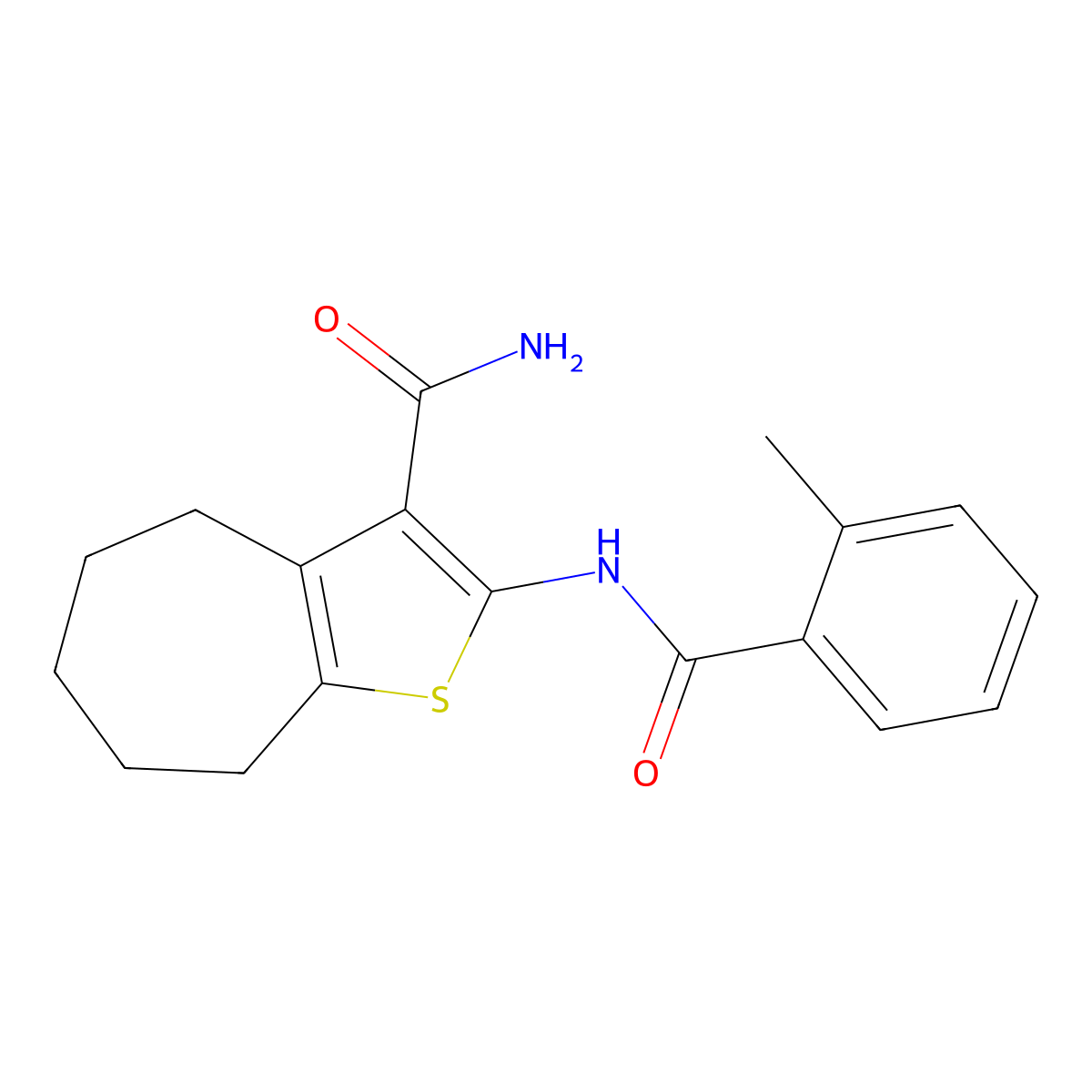 2-(2-methylbenzamido)-5,6,7,8-tetrahydro-4H-cyclohepta[b]thiophene-3-carboxamide molecular structure, CAS 321533-24-8