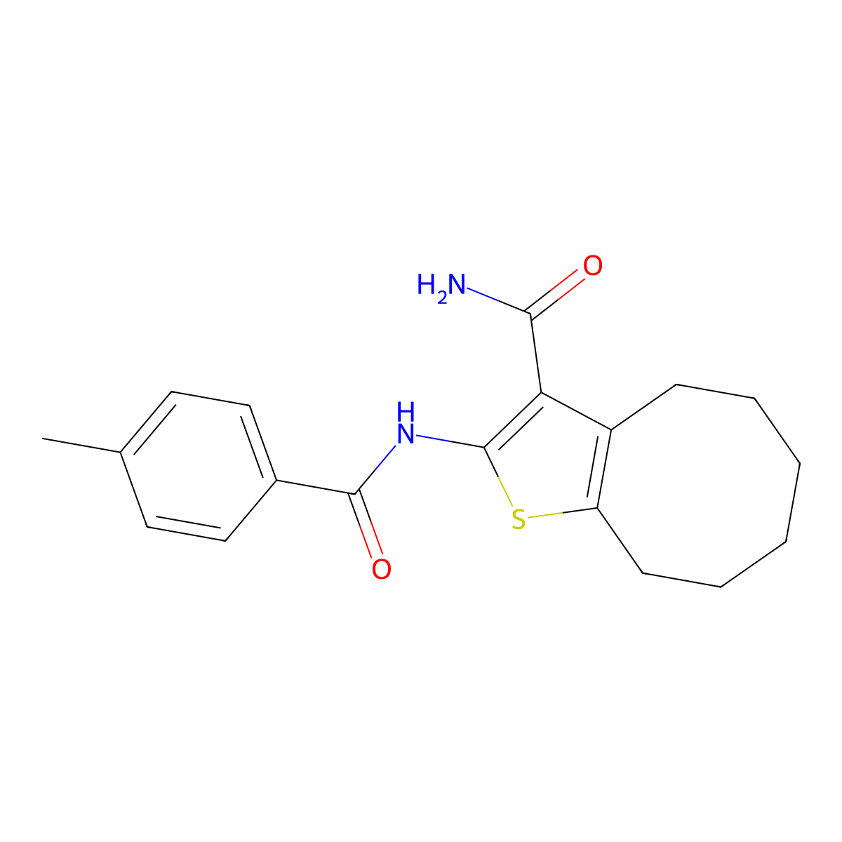 2-[(4-Methylbenzoyl)amino]-4,5,6,7,8,9-hexahydrocycloocta[b]thiophene-3-carboxamide molecular structure, CAS 321533-48-6