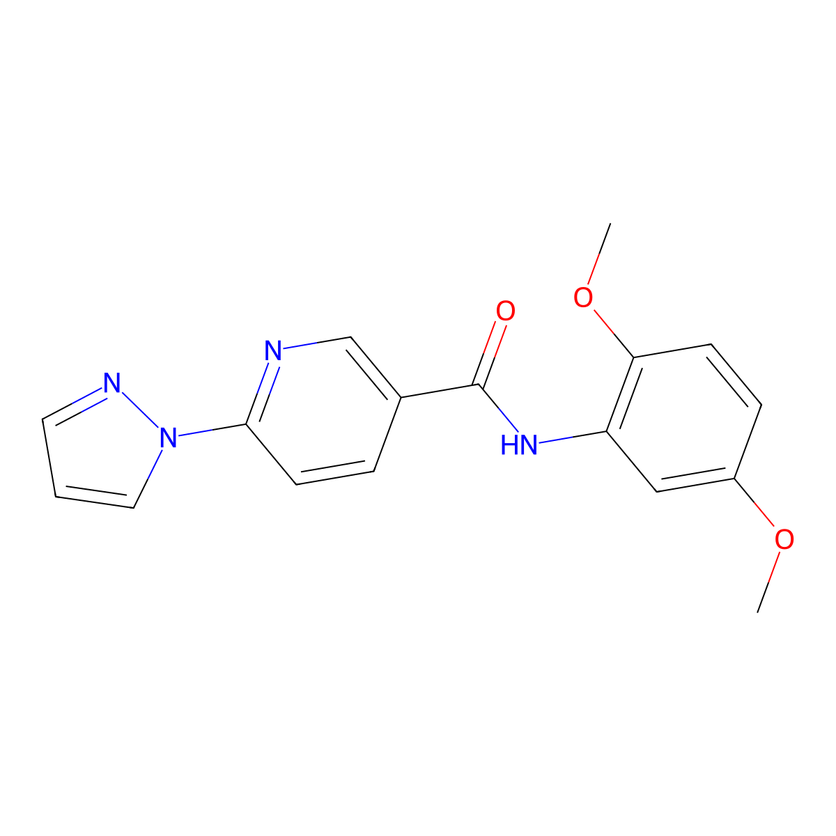 N-(2,5-dimethoxyphenyl)-6-(1H-pyrazol-1-yl)nicotinamide molecular structure, CAS 321533-64-6