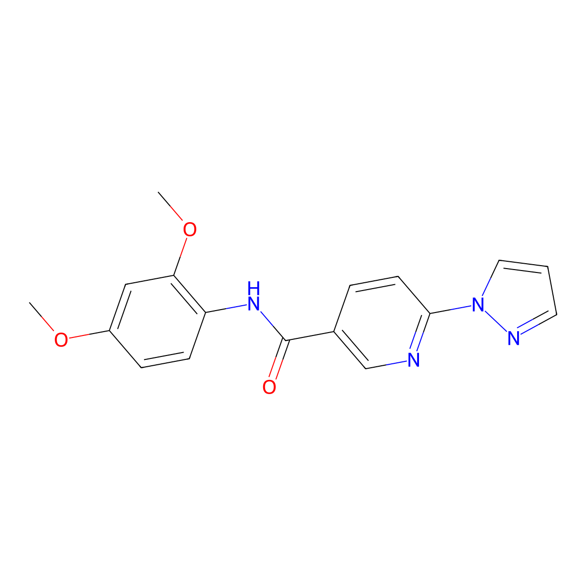 N-(2,4-Dimethoxyphenyl)-6-(1H-pyrazol-1-yl)-3-pyridinecarboxamide molecular structure, CAS 321533-71-5