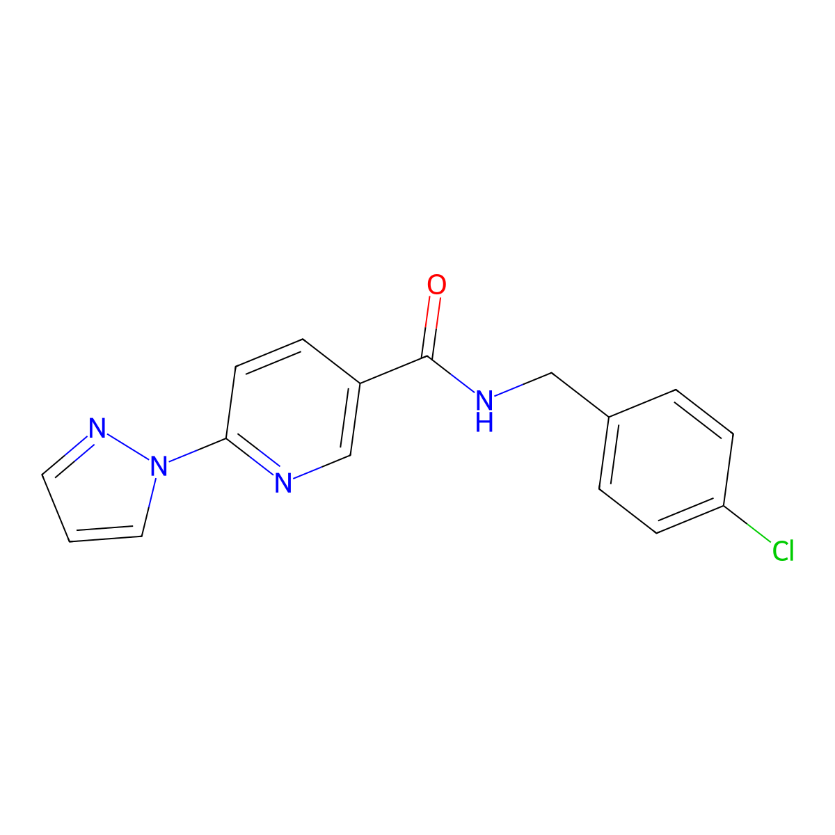 N-(4-chlorobenzyl)-6-(1H-pyrazol-1-yl)nicotinamide molecular structure, CAS 321533-72-6