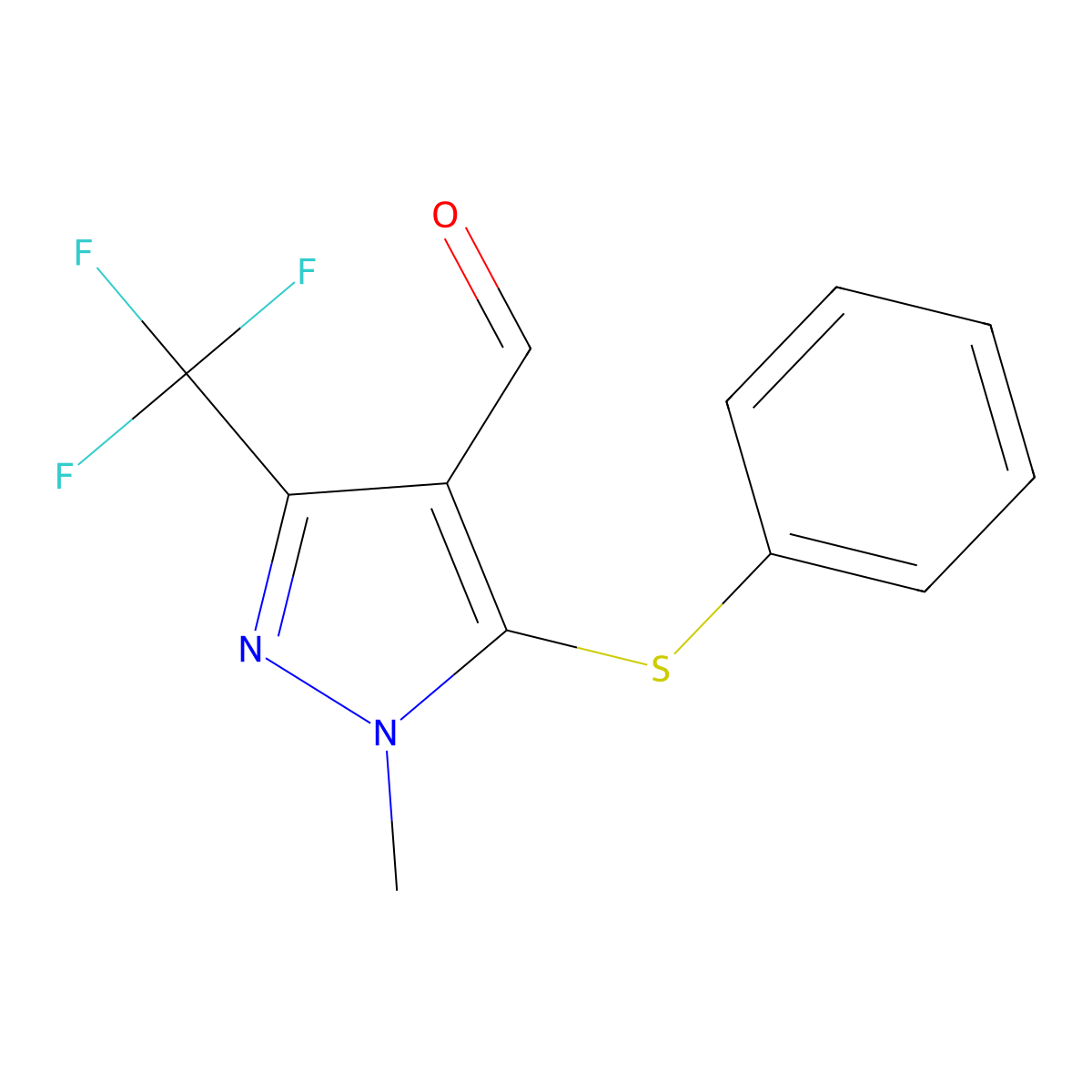 1-Methyl-5-(phenylsulfanyl)-3-(trifluoromethyl)-1H-pyrazole-4-carbaldehyde molecular structure, CAS 321533-77-1