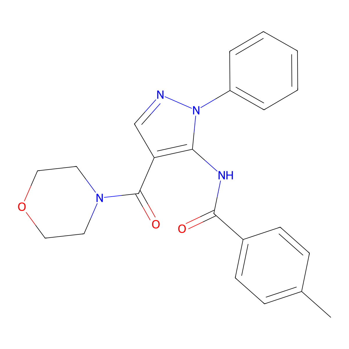 4-methyl-N-[4-(morpholine-4-carbonyl)-2-phenylpyrazol-3-yl]benzamide molecular structure, CAS 321534-42-3