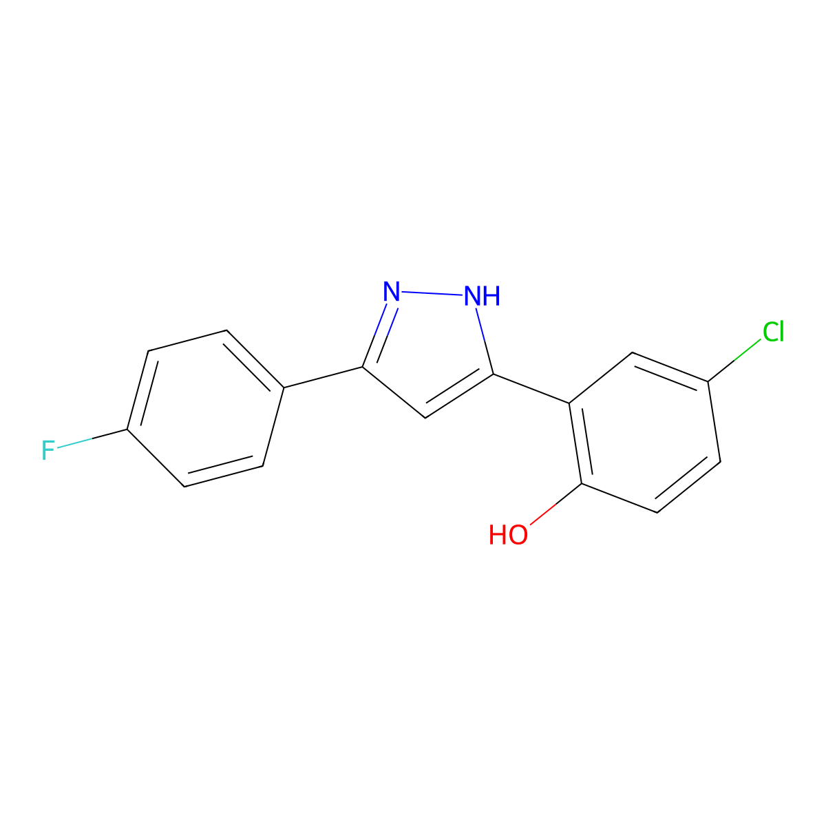 4-chloro-2-(5-(4-fluorophenyl)-1H-pyrazol-3-yl)phenol molecular structure, CAS 321534-47-8