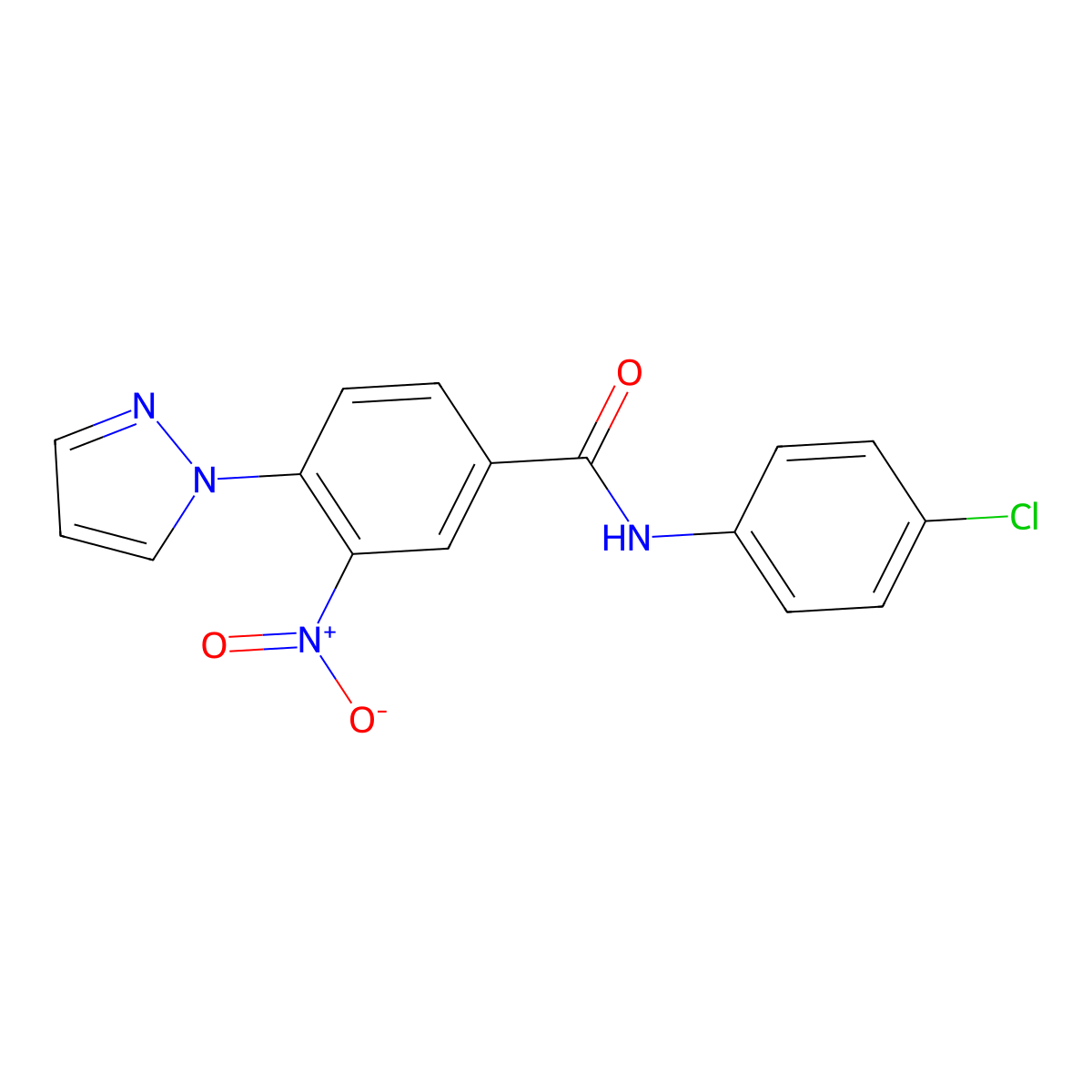 N-(4-chlorophenyl)-3-nitro-4-(1H-pyrazol-1-yl)benzenecarboxamide molecular structure, CAS 321534-57-0