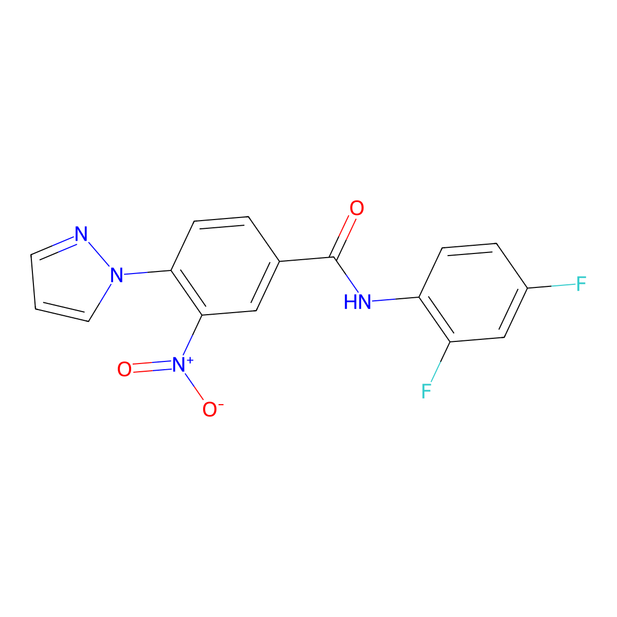 N-(2,4-difluorophenyl)-3-nitro-4-(1H-pyrazol-1-yl)benzenecarboxamide molecular structure, CAS 321534-58-1