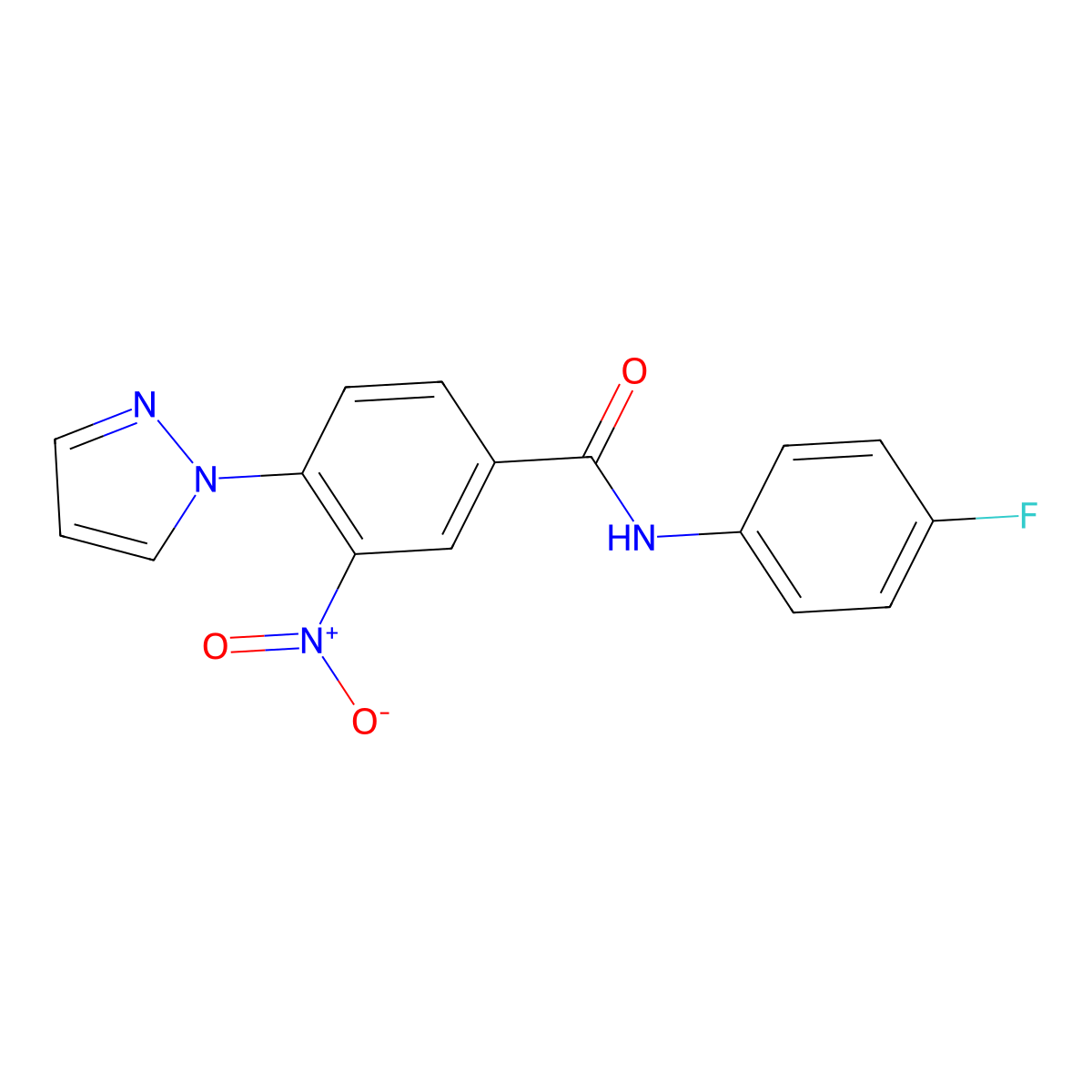 N-(4-fluorophenyl)-3-nitro-4-(1H-pyrazol-1-yl)benzenecarboxamide molecular structure, CAS 321534-60-5