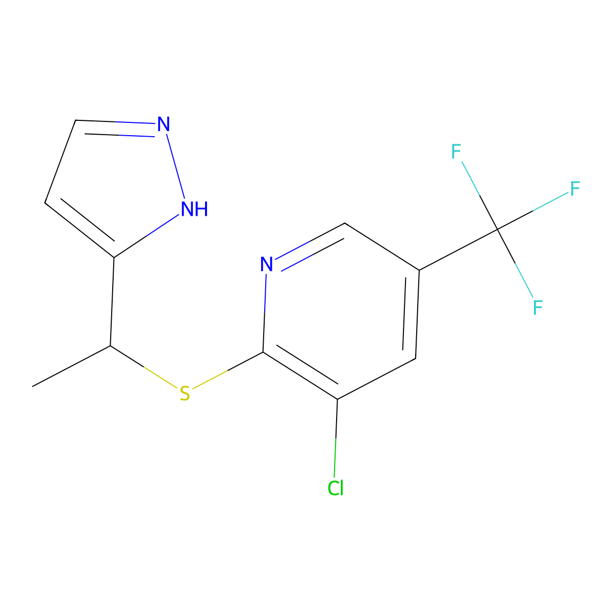 3-chloro-2-{[1-(1H-pyrazol-5-yl)ethyl]sulfanyl}-5-(trifluoromethyl)pyridine molecular structure, CAS 321534-64-9