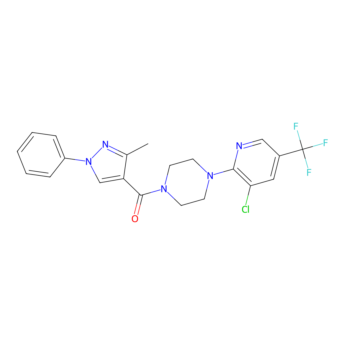 {4-[3-chloro-5-(trifluoromethyl)-2-pyridinyl]piperazino}(3-methyl-1-phenyl-1H-pyrazol-4-yl)methanone molecular structure, CAS 321534-66-1