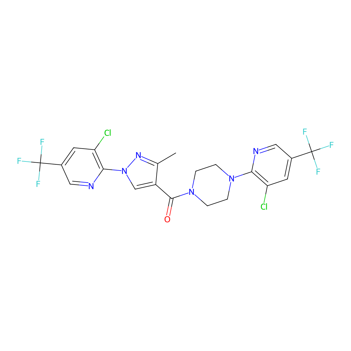{1-[3-chloro-5-(trifluoromethyl)-2-pyridinyl]-3-methyl-1H-pyrazol-4-yl}{4-[3-chloro-5-(trifluoromethyl)-2-pyridinyl]piperazino}methanone molecular structure, CAS 321534-67-2