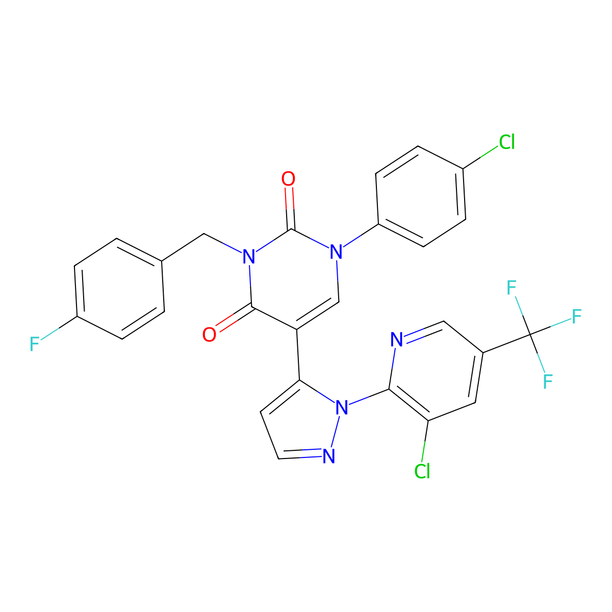1-(4-chlorophenyl)-5-{1-[3-chloro-5-(trifluoromethyl)-2-pyridinyl]-1H-pyrazol-5-yl}-3-(4-fluorobenzyl)-2,4(1H,3H)-pyrimidinedione molecular structure, CAS 321534-68-3