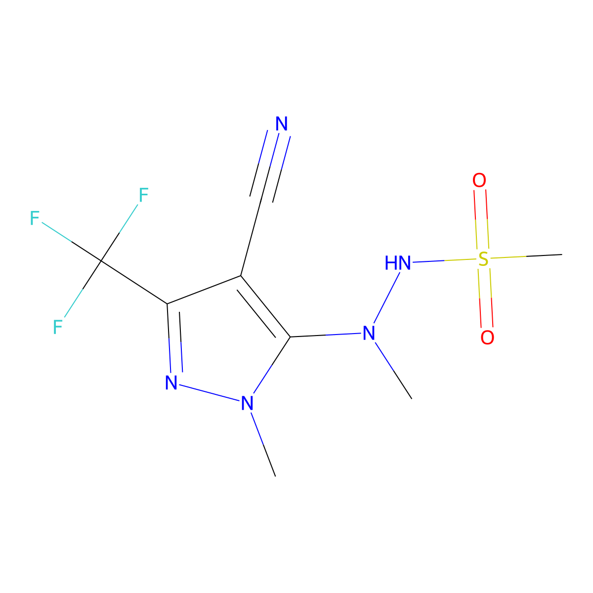N'-[4-cyano-1-methyl-3-(trifluoromethyl)-1H-pyrazol-5-yl]-N'-methylmethanesulfonohydrazide molecular structure, CAS 321538-13-0