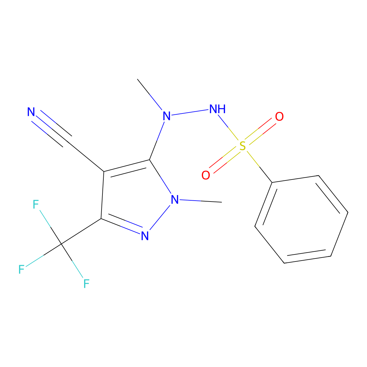 N'-[4-cyano-1-methyl-3-(trifluoromethyl)-1H-pyrazol-5-yl]-N'-methylbenzenesulfonohydrazide molecular structure, CAS 321538-15-2