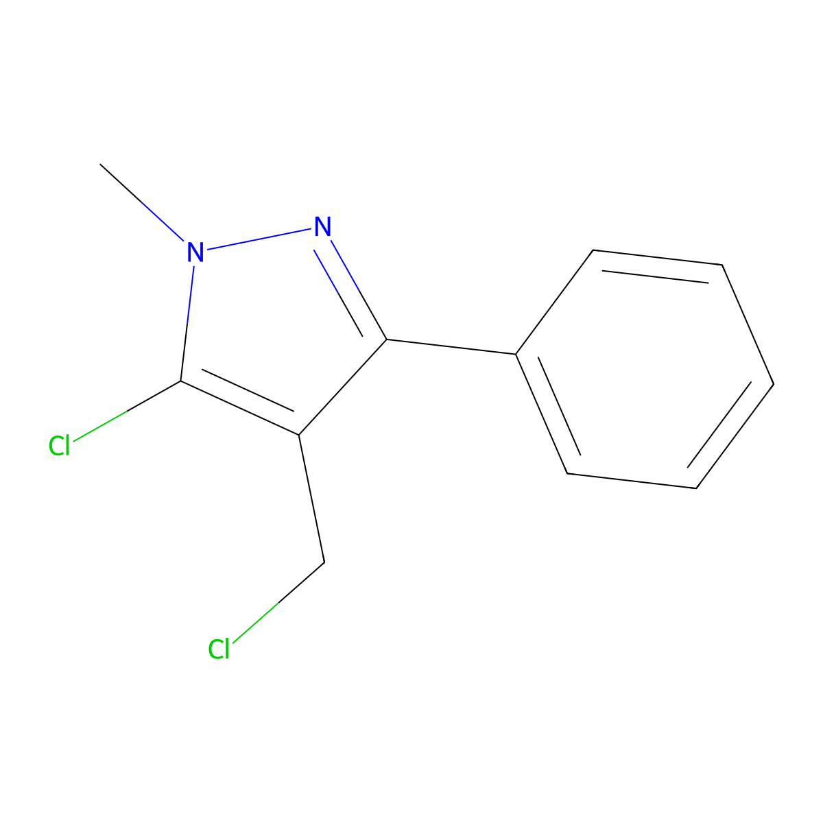 5-chloro-4-(chloromethyl)-1-methyl-3-phenyl-1H-pyrazole molecular structure, CAS 321538-19-6