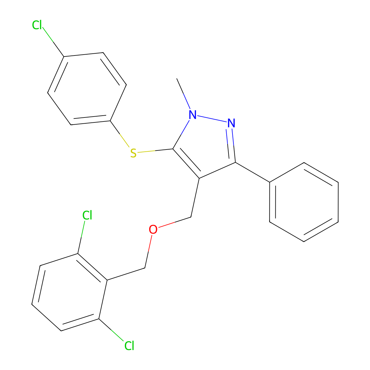 {5-[(4-chlorophenyl)sulfanyl]-1-methyl-3-phenyl-1H-pyrazol-4-yl}methyl 2,6-dichlorobenzyl ether molecular structure, CAS 321538-27-6