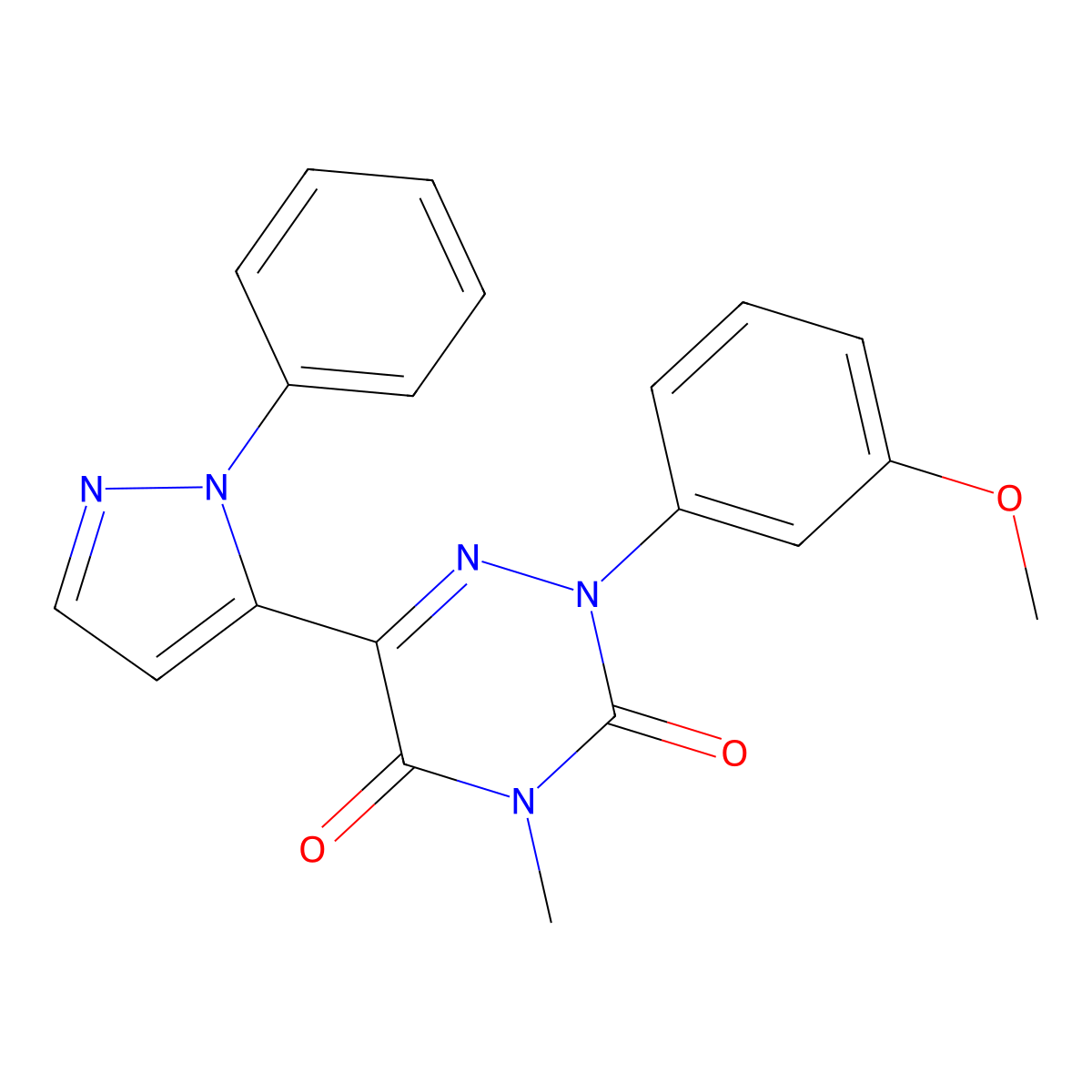 2-(3-methoxyphenyl)-4-methyl-6-(1-phenyl-1H-pyrazol-5-yl)-1,2,4-triazine-3,5(2H,4H)-dione molecular structure, CAS 321538-29-8