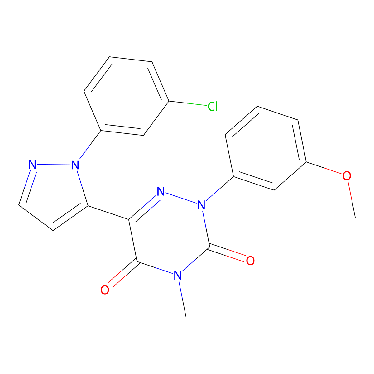 6-[2-(3-Chlorophenyl)pyrazol-3-yl]-2-(3-methoxyphenyl)-4-methyl-1,2,4-triazine-3,5-dione molecular structure, CAS 321538-33-4