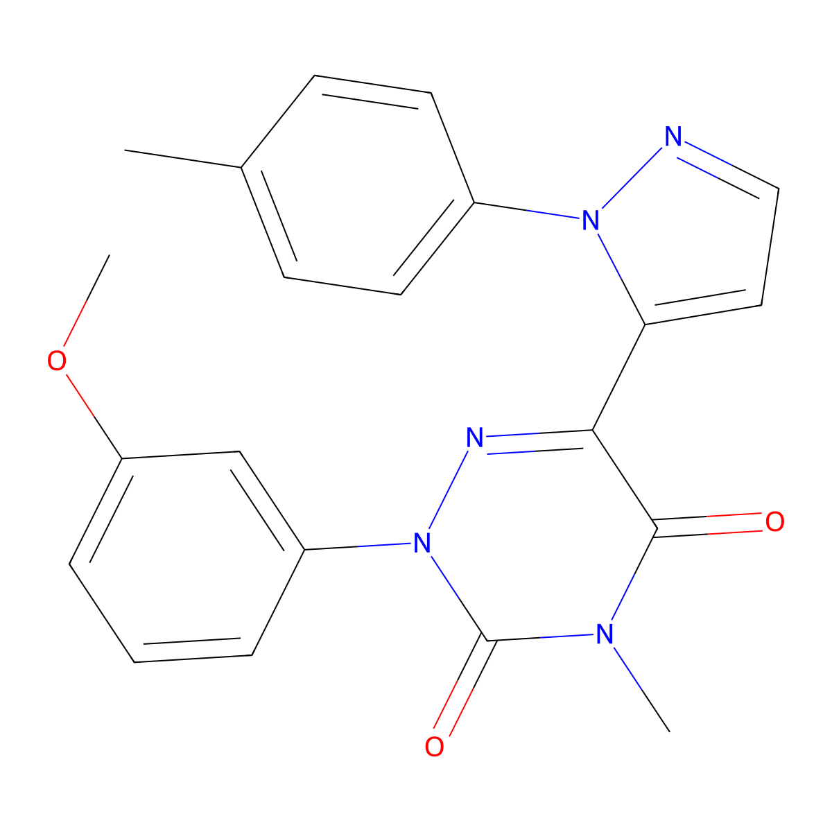 2-(3-Methoxyphenyl)-4-methyl-6-[2-(4-methylphenyl)pyrazol-3-yl]-1,2,4-triazine-3,5-dione molecular structure, CAS 321538-35-6