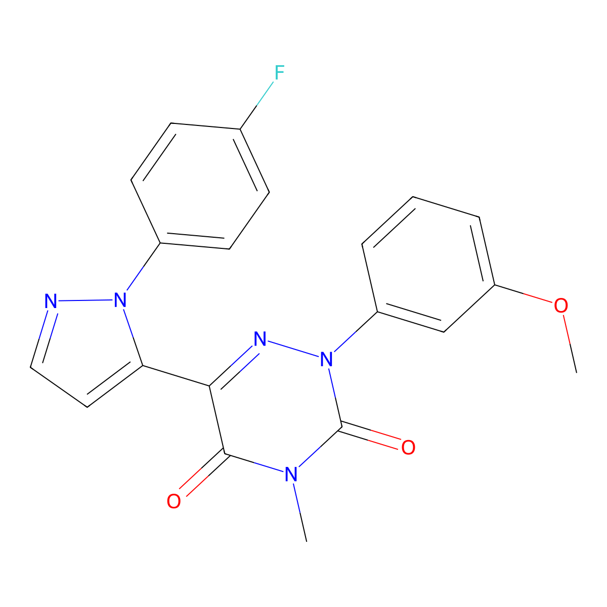 6-[2-(4-Fluorophenyl)pyrazol-3-yl]-2-(3-methoxyphenyl)-4-methyl-1,2,4-triazine-3,5-dione molecular structure, CAS 321538-37-8