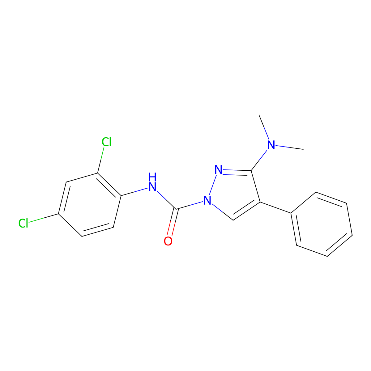 N-(2,4-dichlorophenyl)-3-(dimethylamino)-4-phenyl-1H-pyrazole-1-carboxamide molecular structure, CAS 321538-51-6
