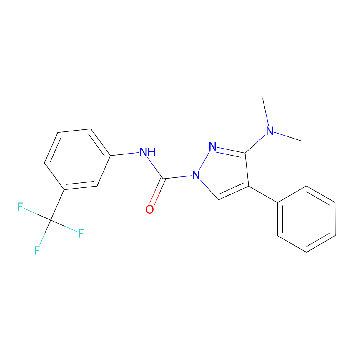 3-(dimethylamino)-4-phenyl-N-[3-(trifluoromethyl)phenyl]-1H-pyrazole-1-carboxamide molecular structure, CAS 321553-11-1
