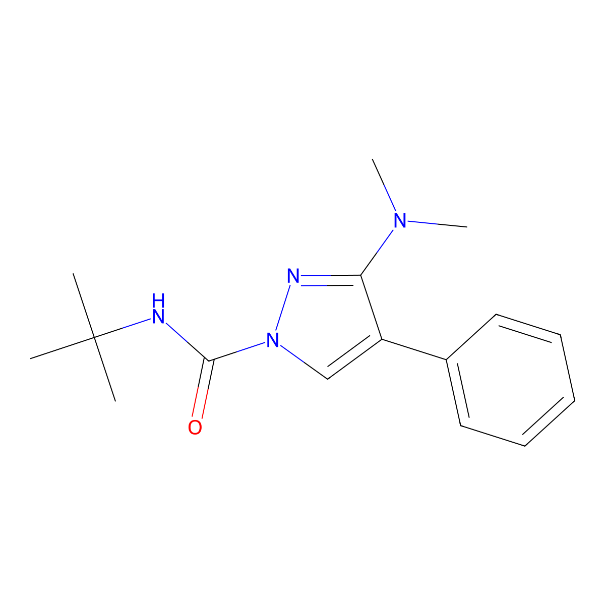 N-(tert-butyl)-3-(dimethylamino)-4-phenyl-1H-pyrazole-1-carboxamide molecular structure, CAS 321553-12-2