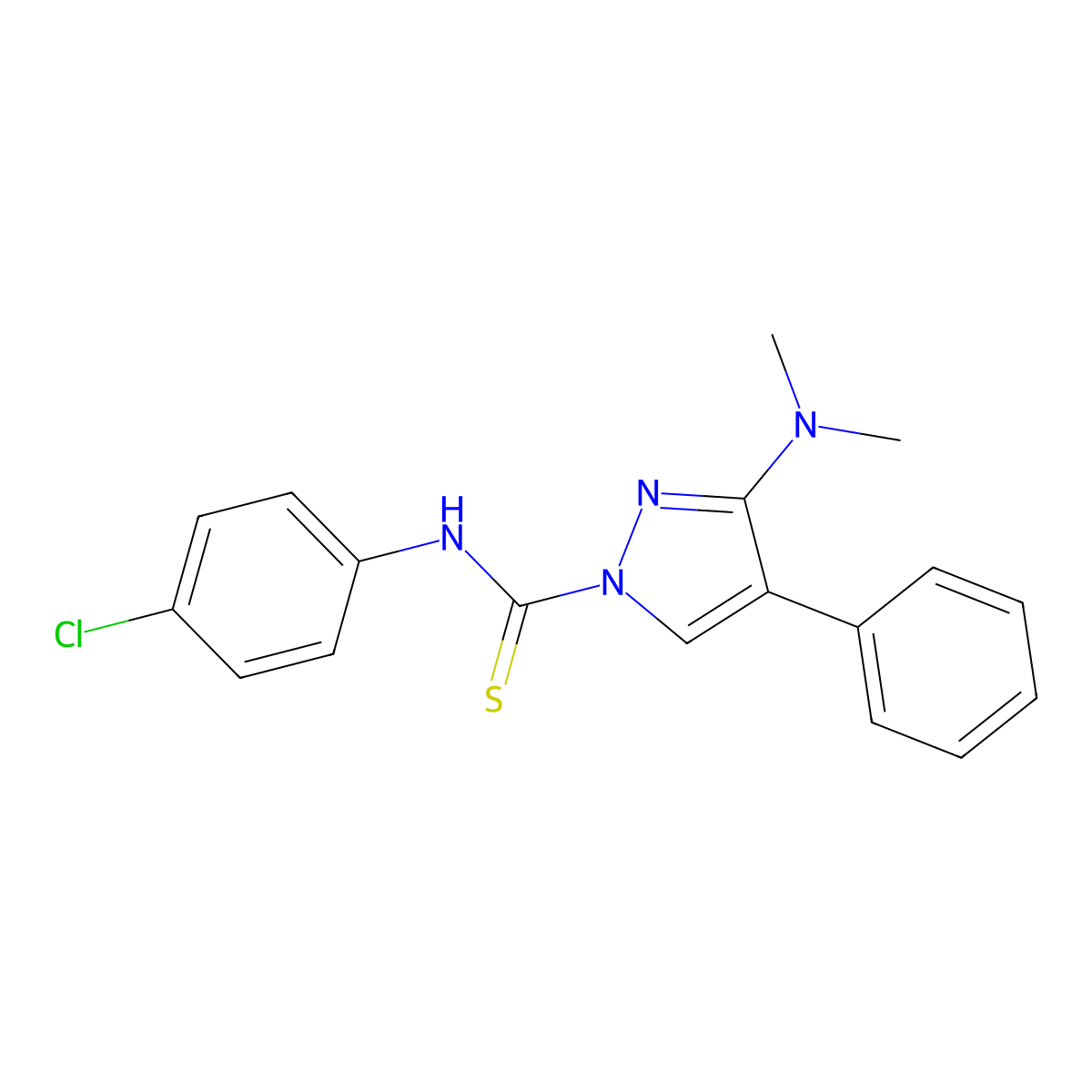 N-(4-chlorophenyl)-3-(dimethylamino)-4-phenyl-1H-pyrazole-1-carbothioamide molecular structure, CAS 321553-13-3