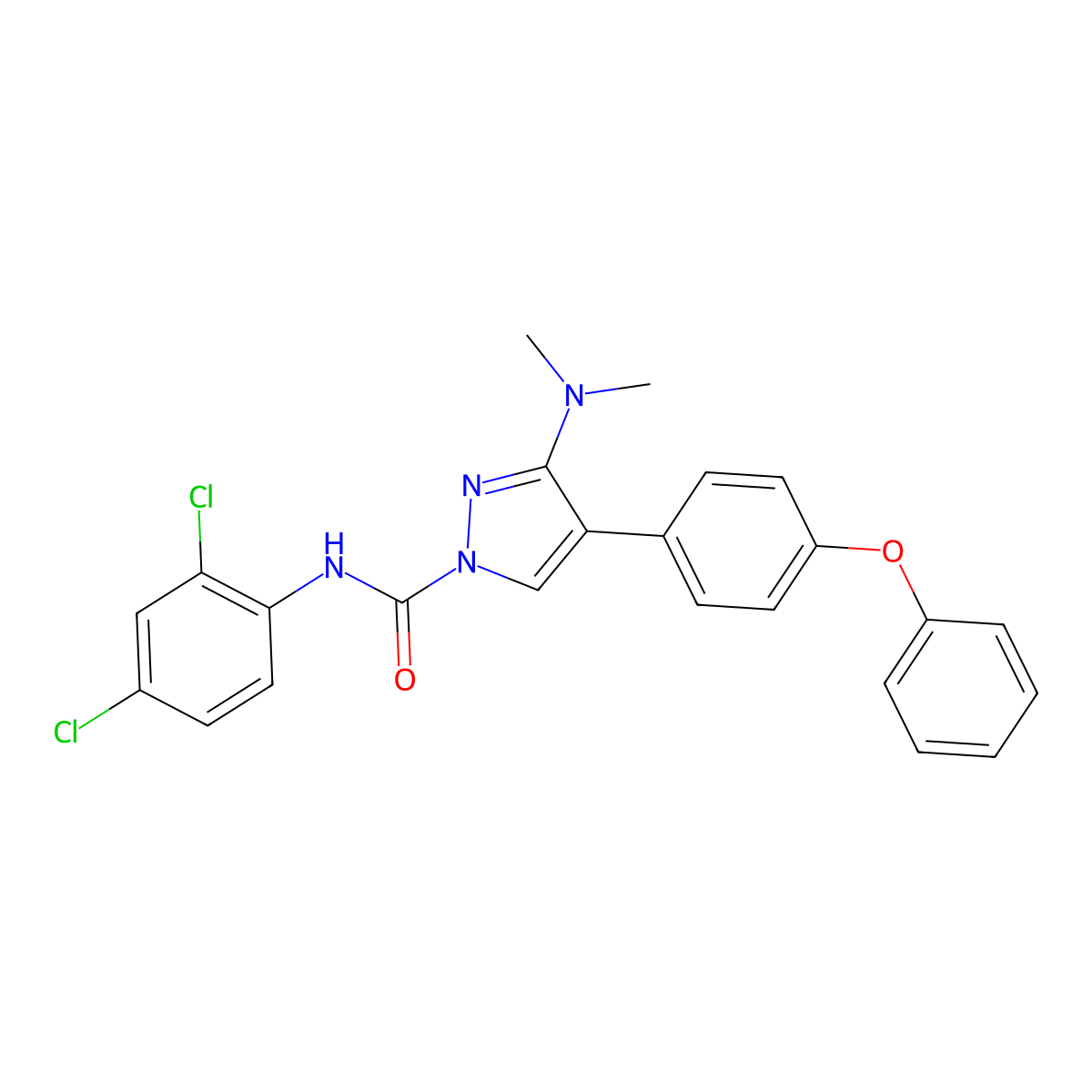 N-(2,4-dichlorophenyl)-3-(dimethylamino)-4-(4-phenoxyphenyl)-1H-pyrazole-1-carboxamide molecular structure, CAS 321553-16-6