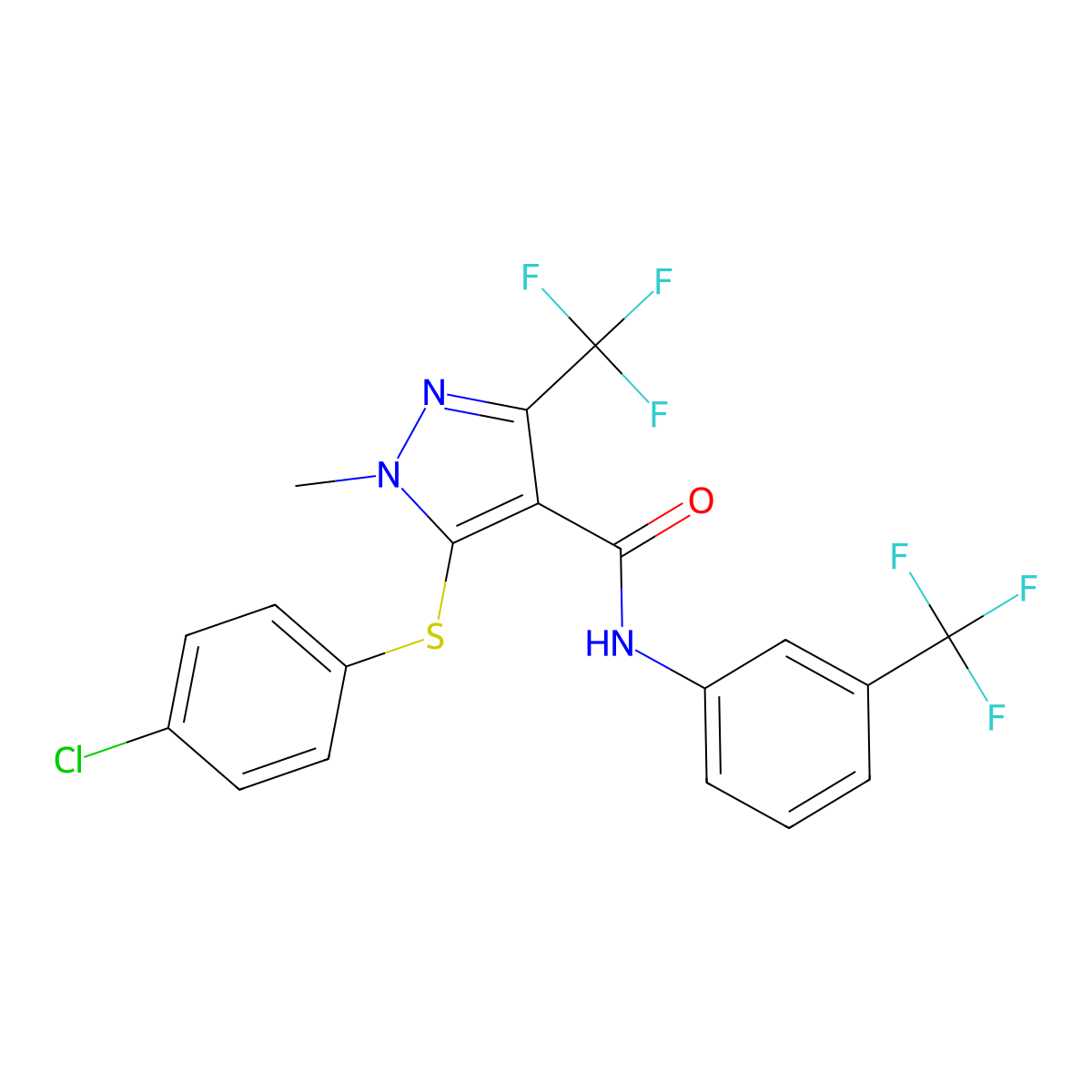 5-[(4-chlorophenyl)sulfanyl]-1-methyl-3-(trifluoromethyl)-N-[3-(trifluoromethyl)phenyl]-1H-pyrazole-4-carboxamide molecular structure, CAS 321553-23-5