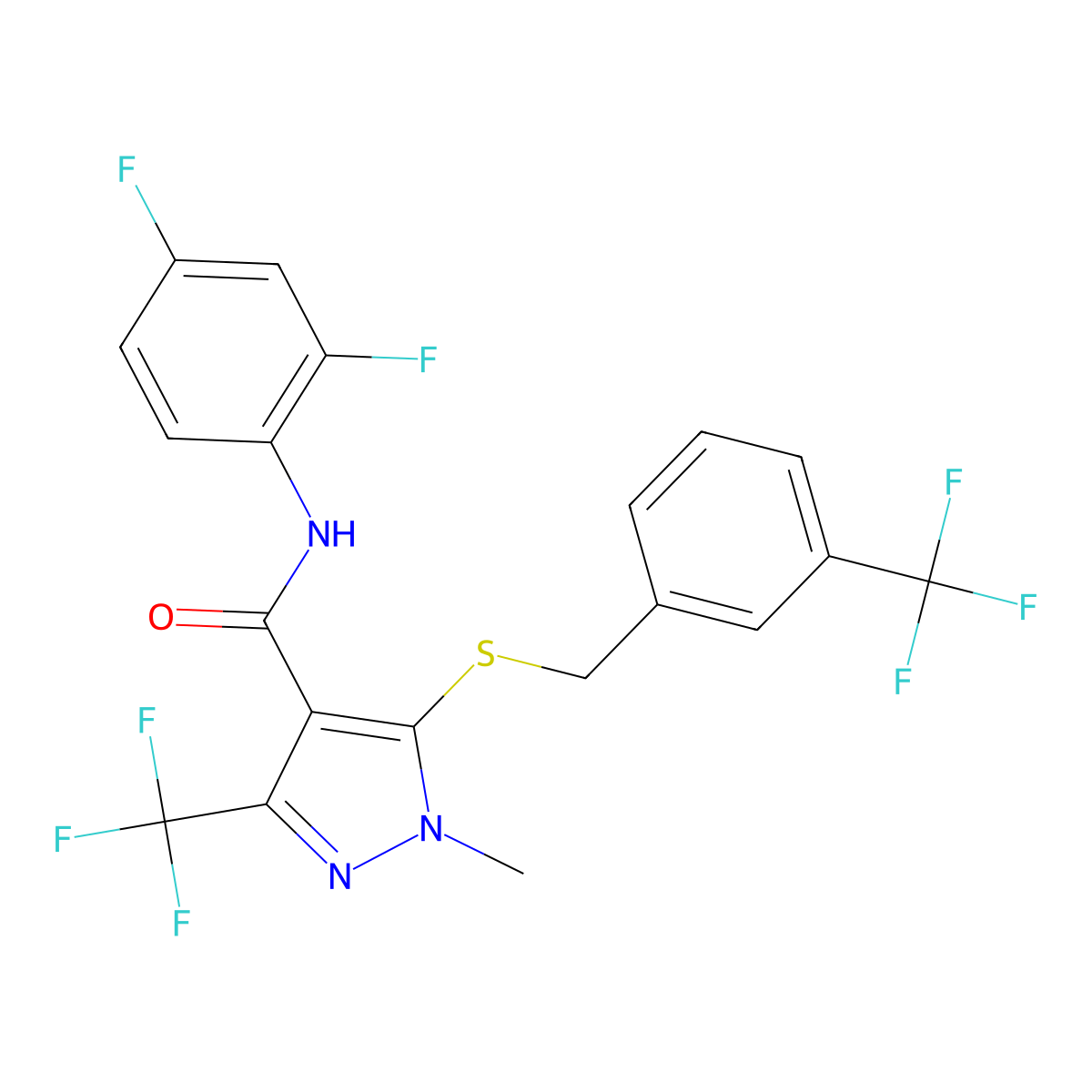 N-(2,4-difluorophenyl)-1-methyl-3-(trifluoromethyl)-5-{[3-(trifluoromethyl)benzyl]sulfanyl}-1H-pyrazole-4-carboxamide molecular structure, CAS 321553-24-6