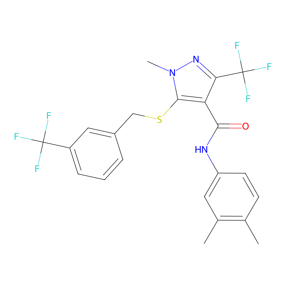 N-(3,4-dimethylphenyl)-1-methyl-3-(trifluoromethyl)-5-{[3-(trifluoromethyl)benzyl]sulfanyl}-1H-pyrazole-4-carboxamide molecular structure, CAS 321553-25-7
