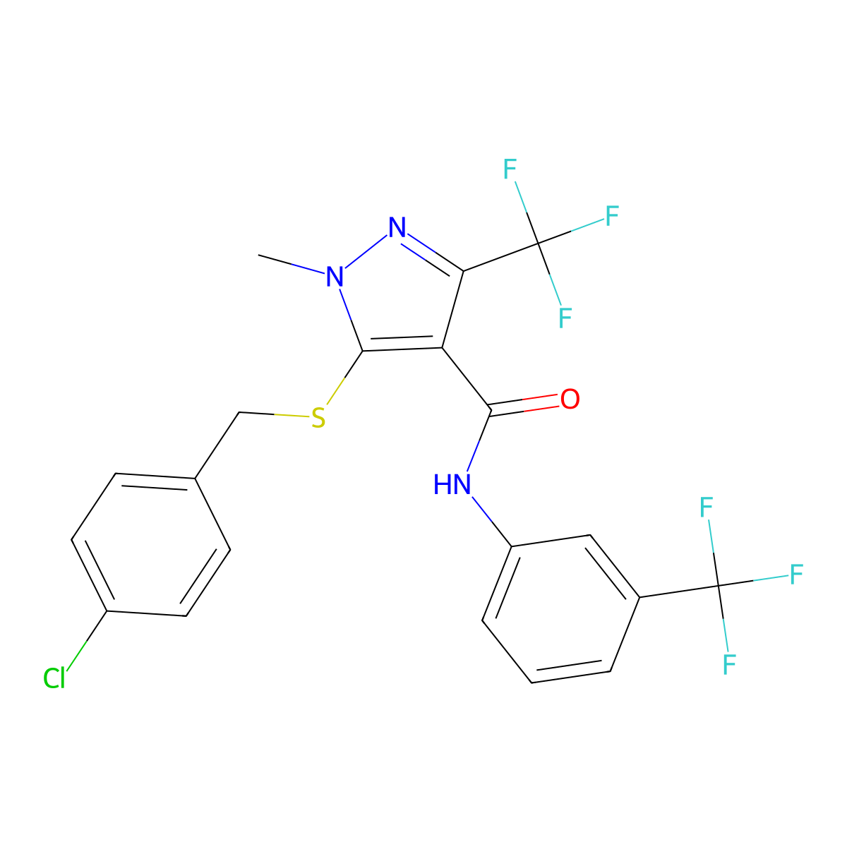 5-[(4-chlorobenzyl)sulfanyl]-1-methyl-3-(trifluoromethyl)-N-[3-(trifluoromethyl)phenyl]-1H-pyrazole-4-carboxamide molecular structure, CAS 321553-30-4