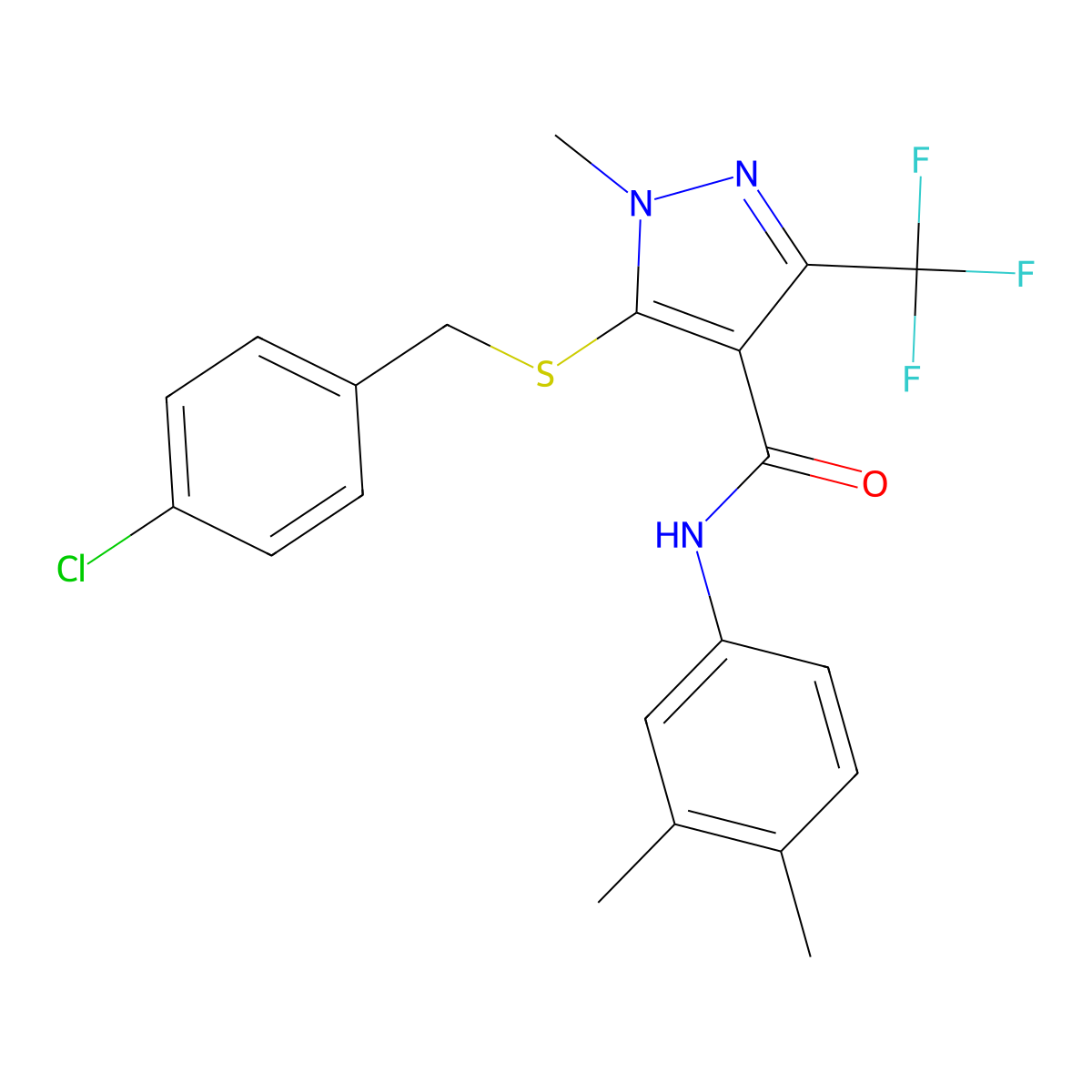 5-[(4-chlorobenzyl)sulfanyl]-N-(3,4-dimethylphenyl)-1-methyl-3-(trifluoromethyl)-1H-pyrazole-4-carboxamide molecular structure, CAS 321553-31-5