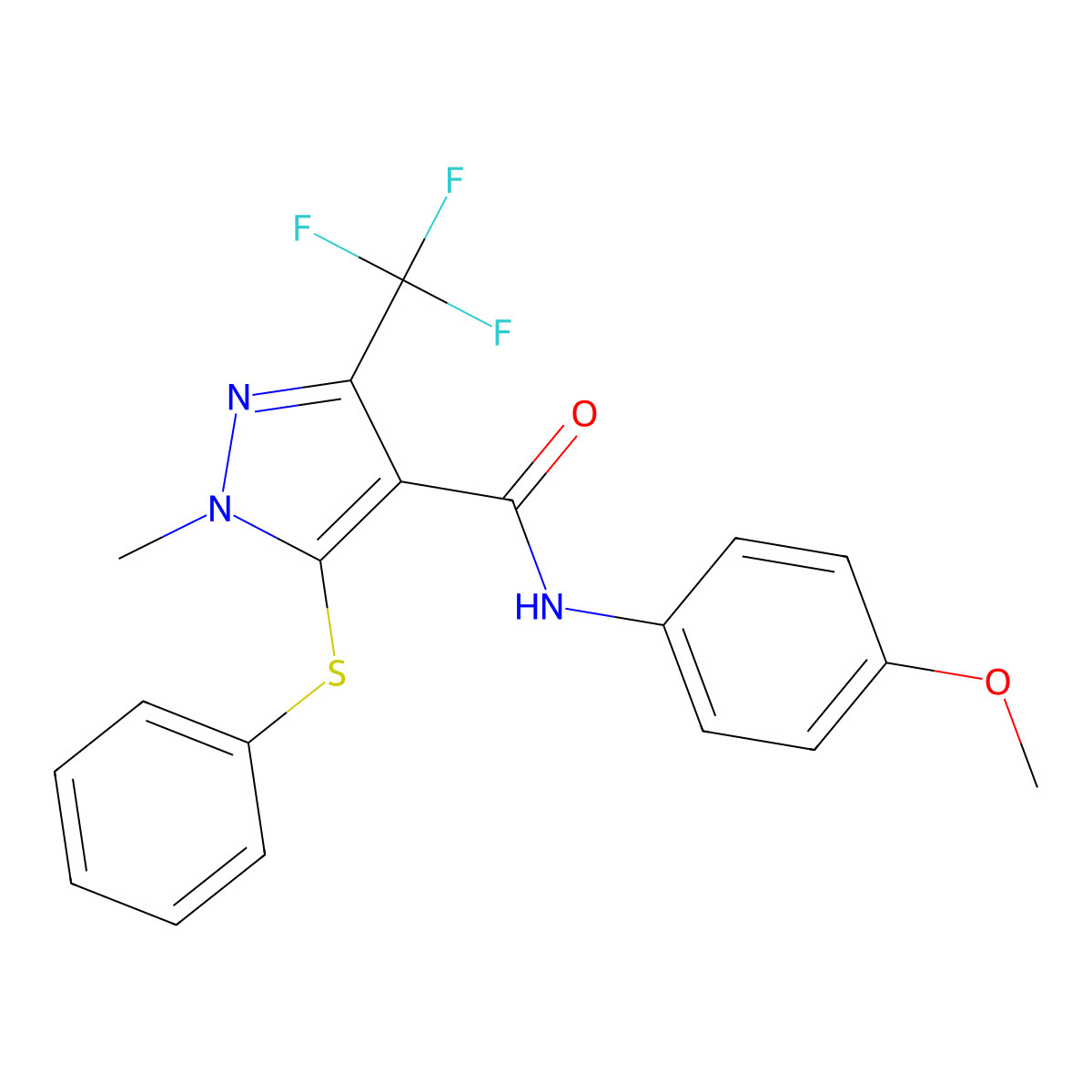 N-(4-methoxyphenyl)-1-methyl-5-(phenylsulfanyl)-3-(trifluoromethyl)-1H-pyrazole-4-carboxamide molecular structure, CAS 321553-37-1