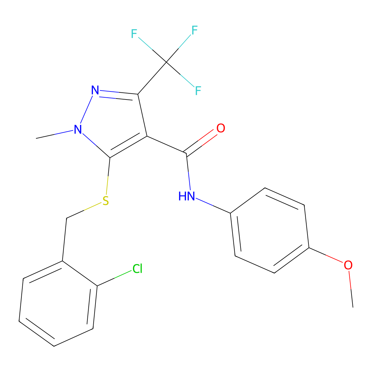 5-[(2-chlorobenzyl)sulfanyl]-N-(4-methoxyphenyl)-1-methyl-3-(trifluoromethyl)-1H-pyrazole-4-carboxamide molecular structure, CAS 321553-39-3