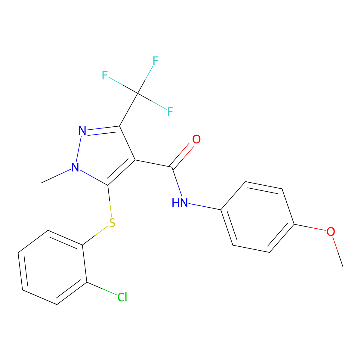 5-[(2-chlorophenyl)sulfanyl]-N-(4-methoxyphenyl)-1-methyl-3-(trifluoromethyl)-1H-pyrazole-4-carboxamide molecular structure, CAS 321553-40-6