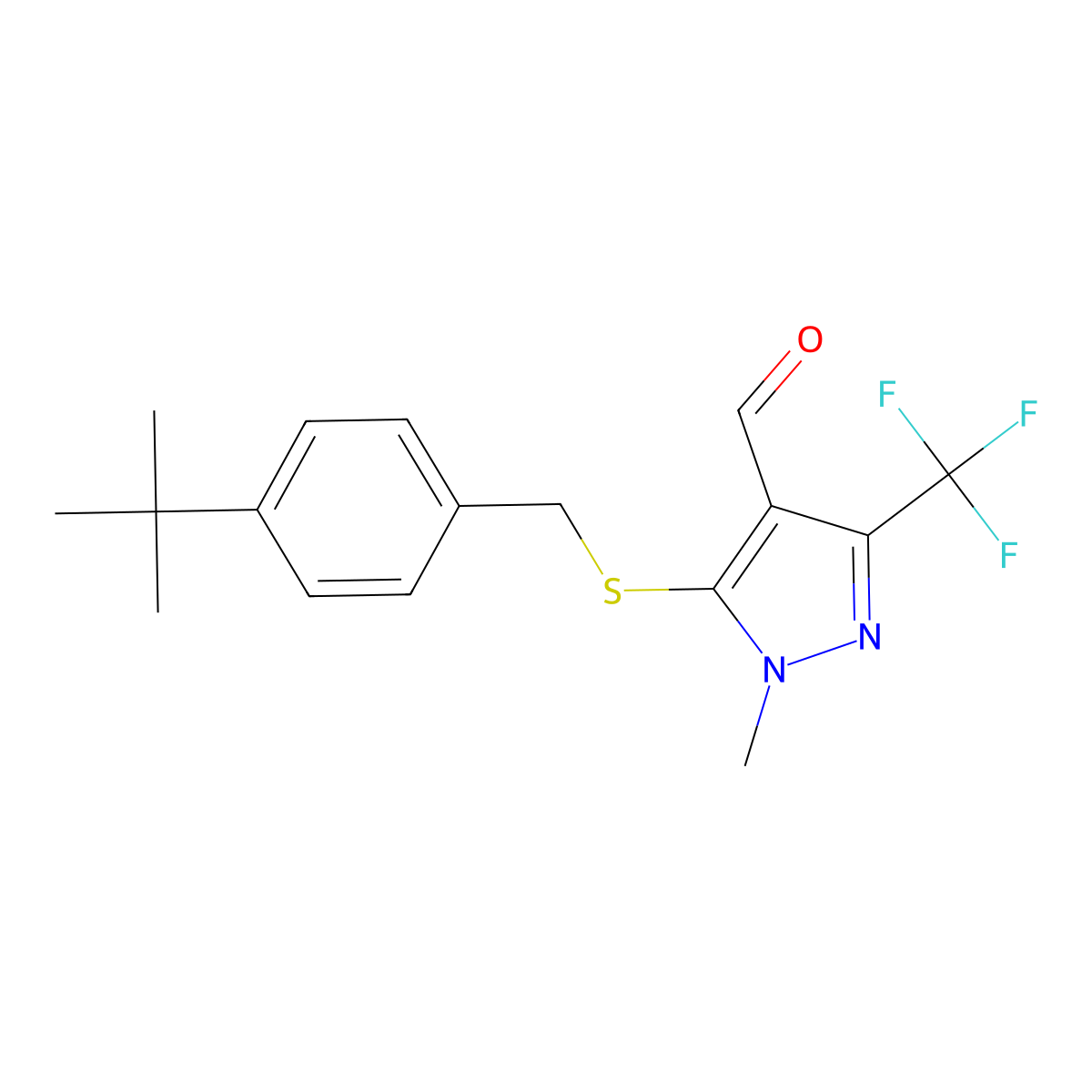 5-(4-tert-Butylbenzylthio)-1-methyl-3-(trifluoromethyl)-1H-pyrazole-4-carboxaldehyde molecular structure, CAS 321553-53-1